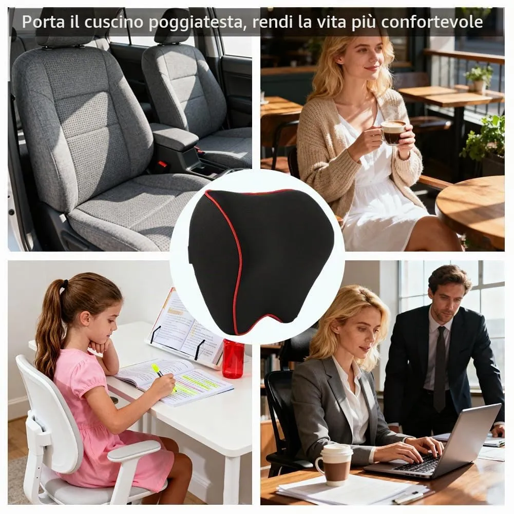 Alaoo 1pcs Cuscino Poggiatesta Auto, Nero Con Finiture Rosse - immagine 8