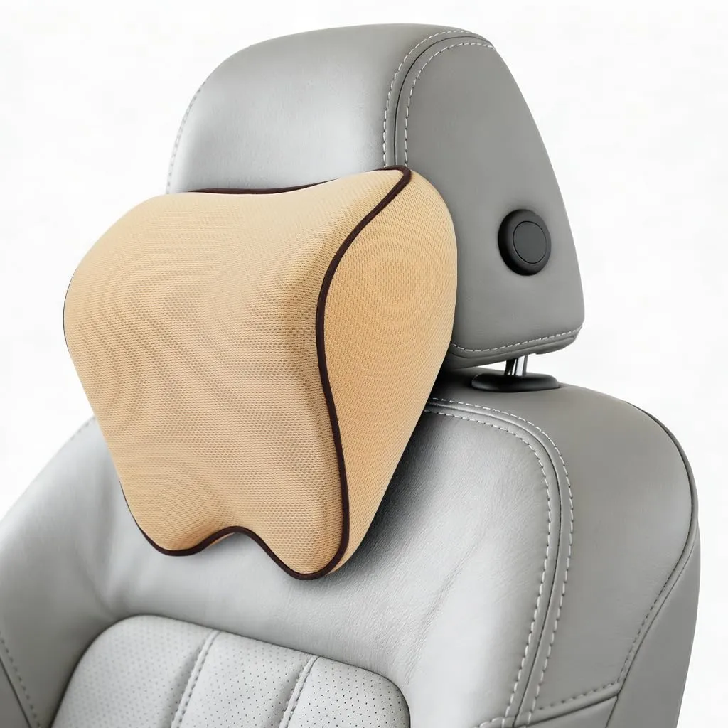 Alaoo 1pcs Cuscino Poggiatesta Auto, Beige con Finiture Rosse - immagine 1