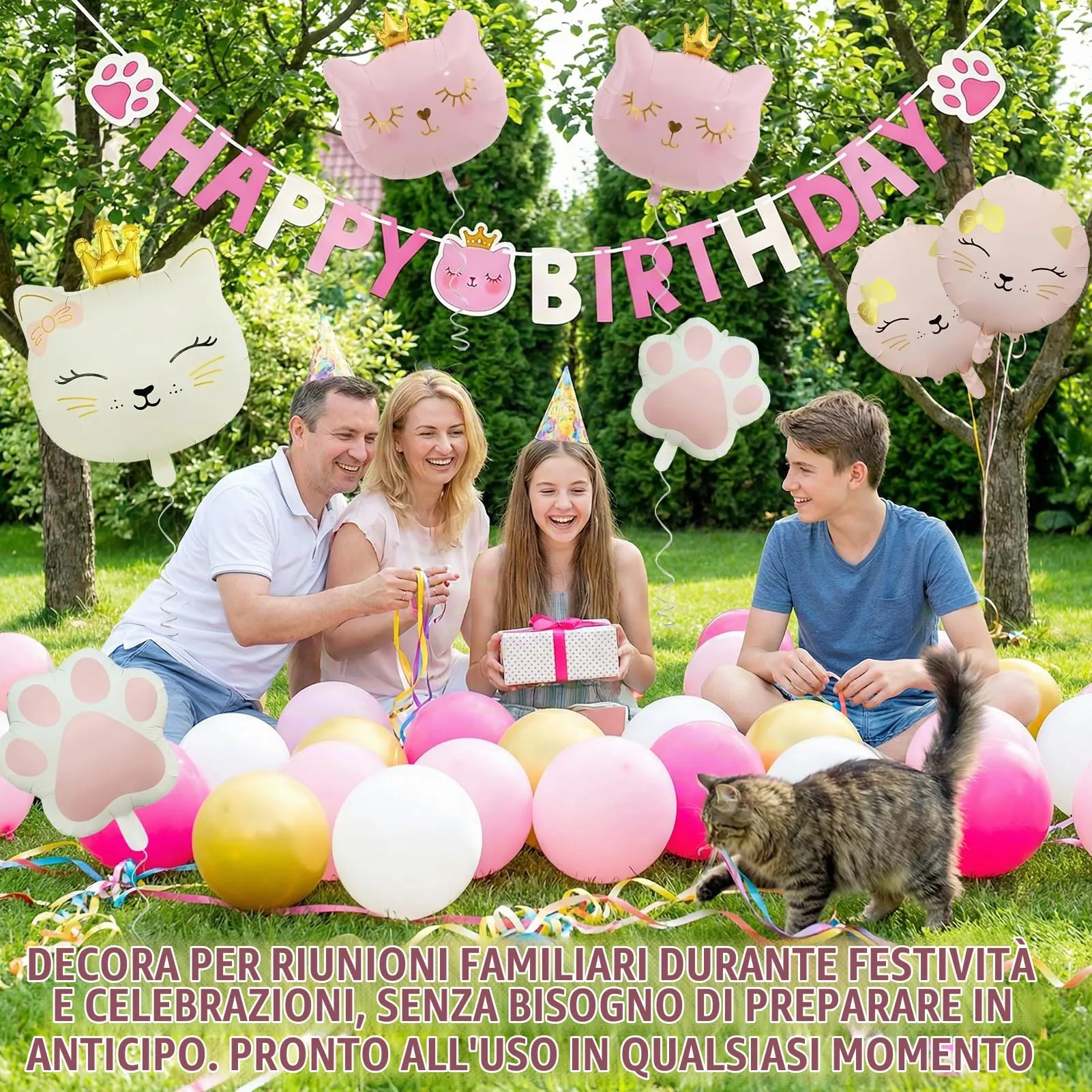 8 Pezzi Palloncino di Gatto, Gatto Compleanno Decorazioni Palloncini - immagine 3