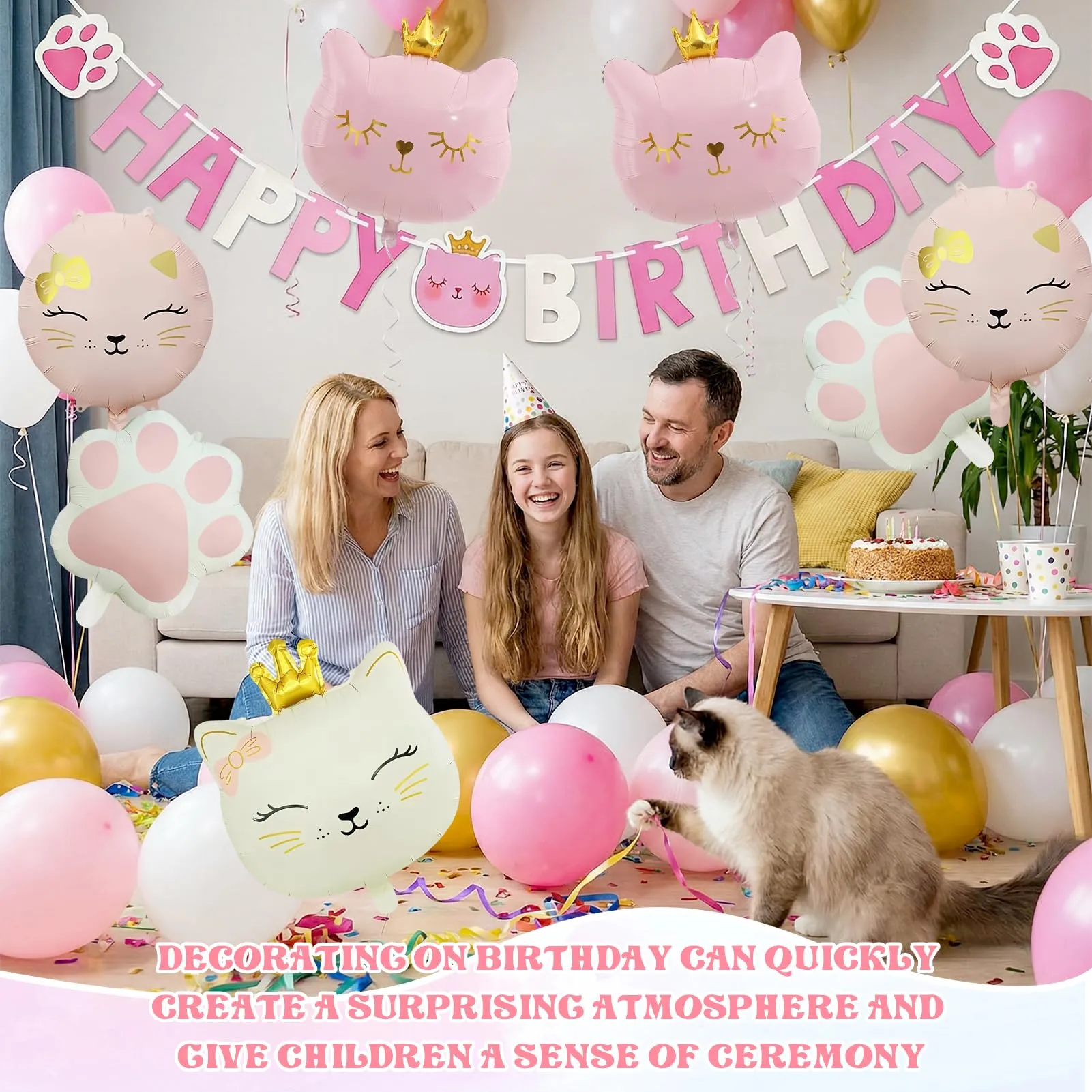 8 Pezzi Palloncino di Gatto, Gatto Compleanno Decorazioni Palloncini - immagine 4