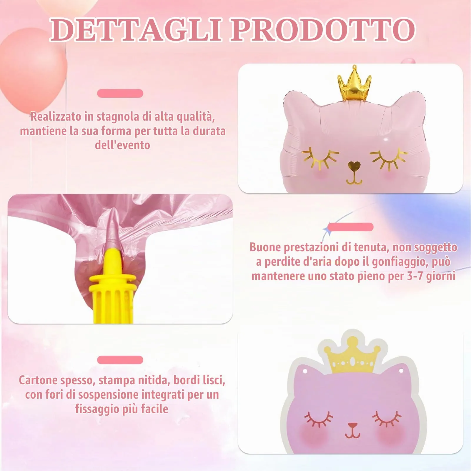 8 Pezzi Palloncino di Gatto, Gatto Compleanno Decorazioni Palloncini - immagine 6