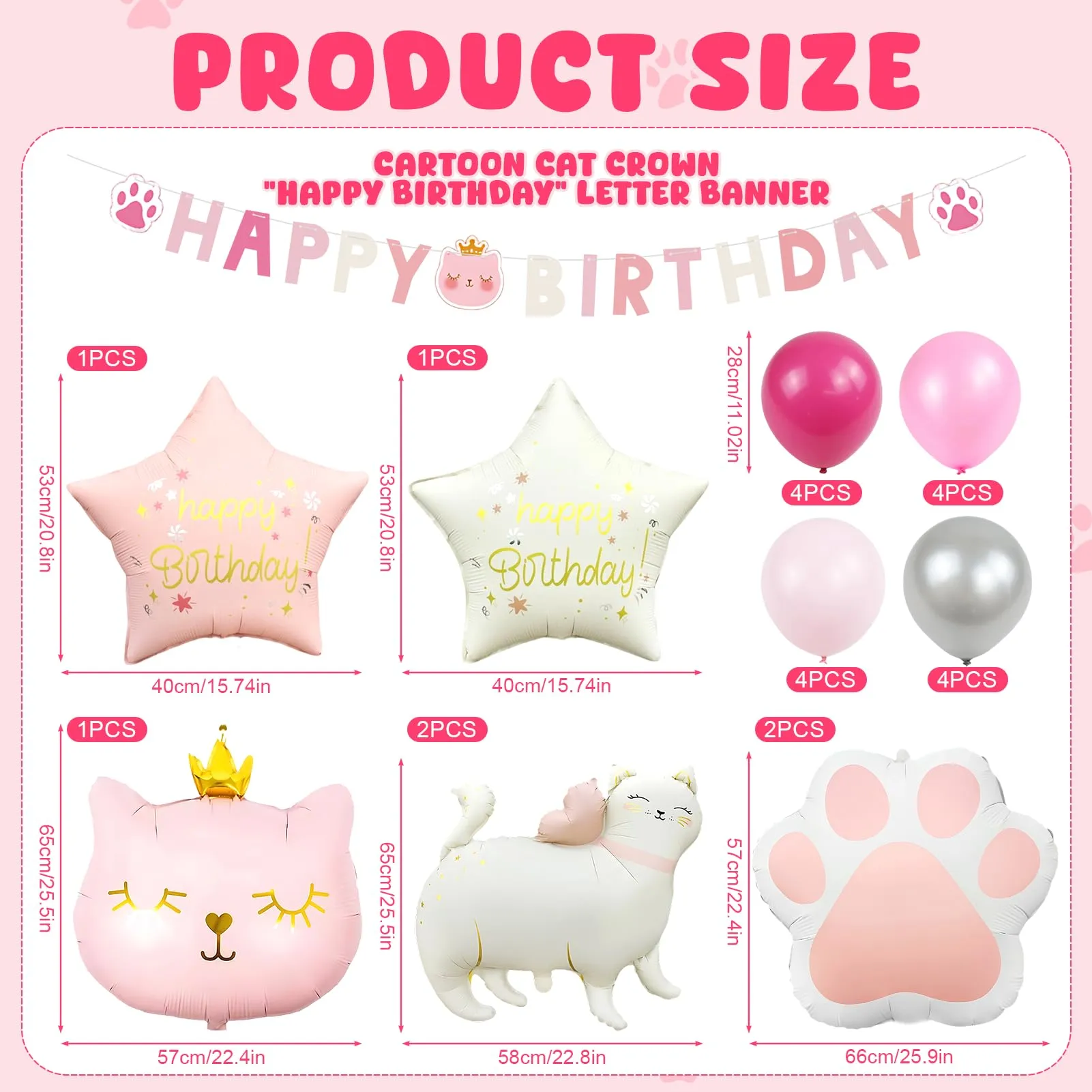 24 Pezzi Palloncini Gatto Compleanno, Corone di Gatti Palloncini - immagine 2