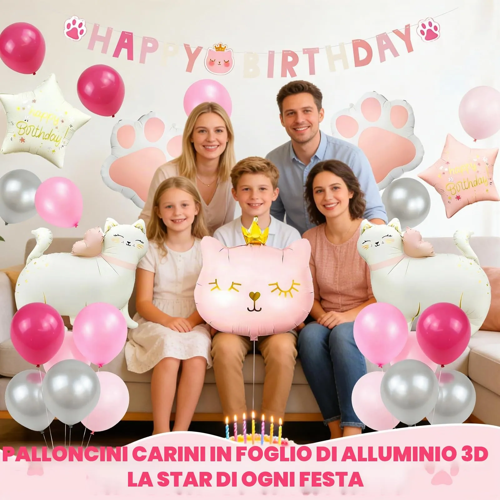 24 Pezzi Palloncini Gatto Compleanno, Corone di Gatti Palloncini - immagine 4