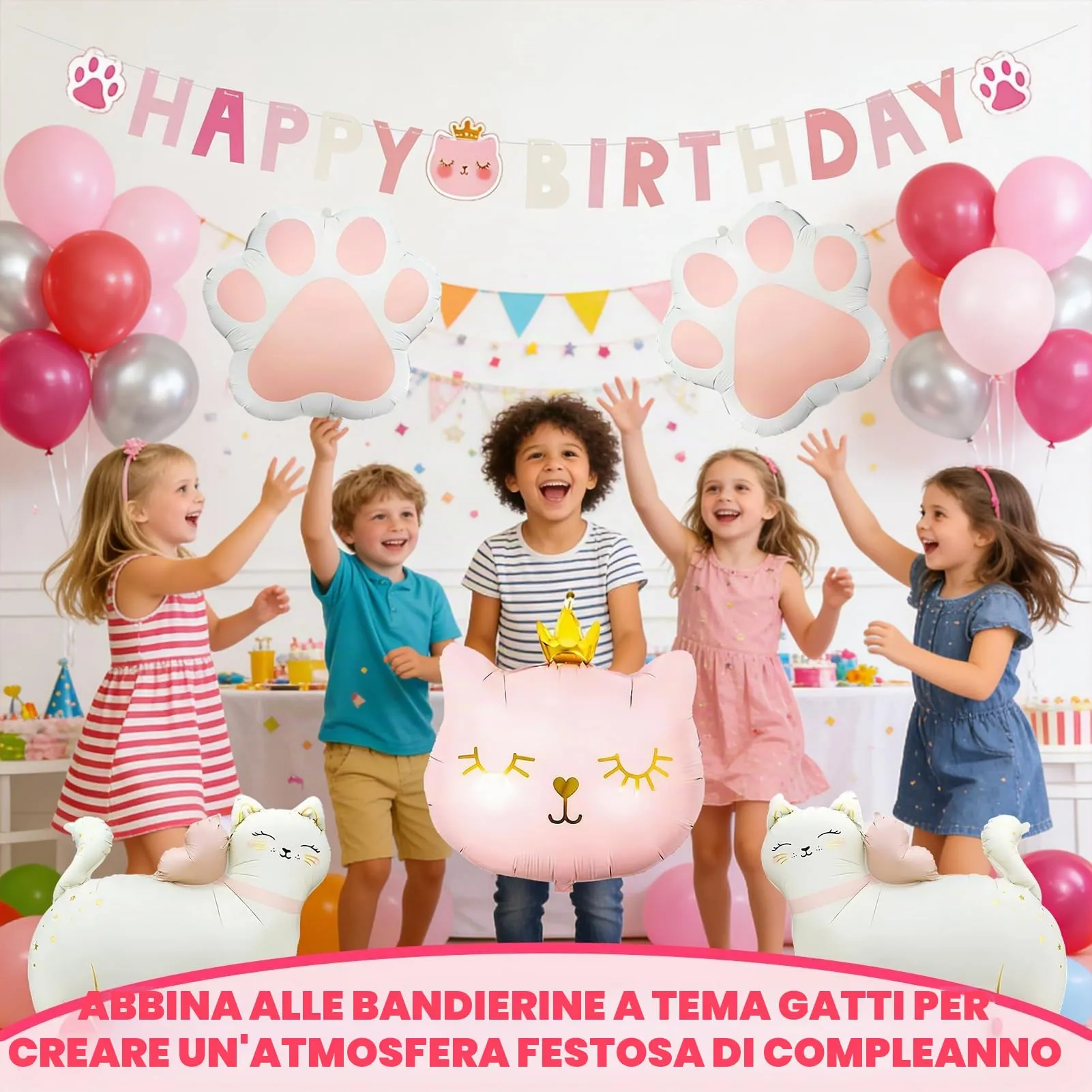 24 Pezzi Palloncini Gatto Compleanno, Corone di Gatti Palloncini - immagine 6