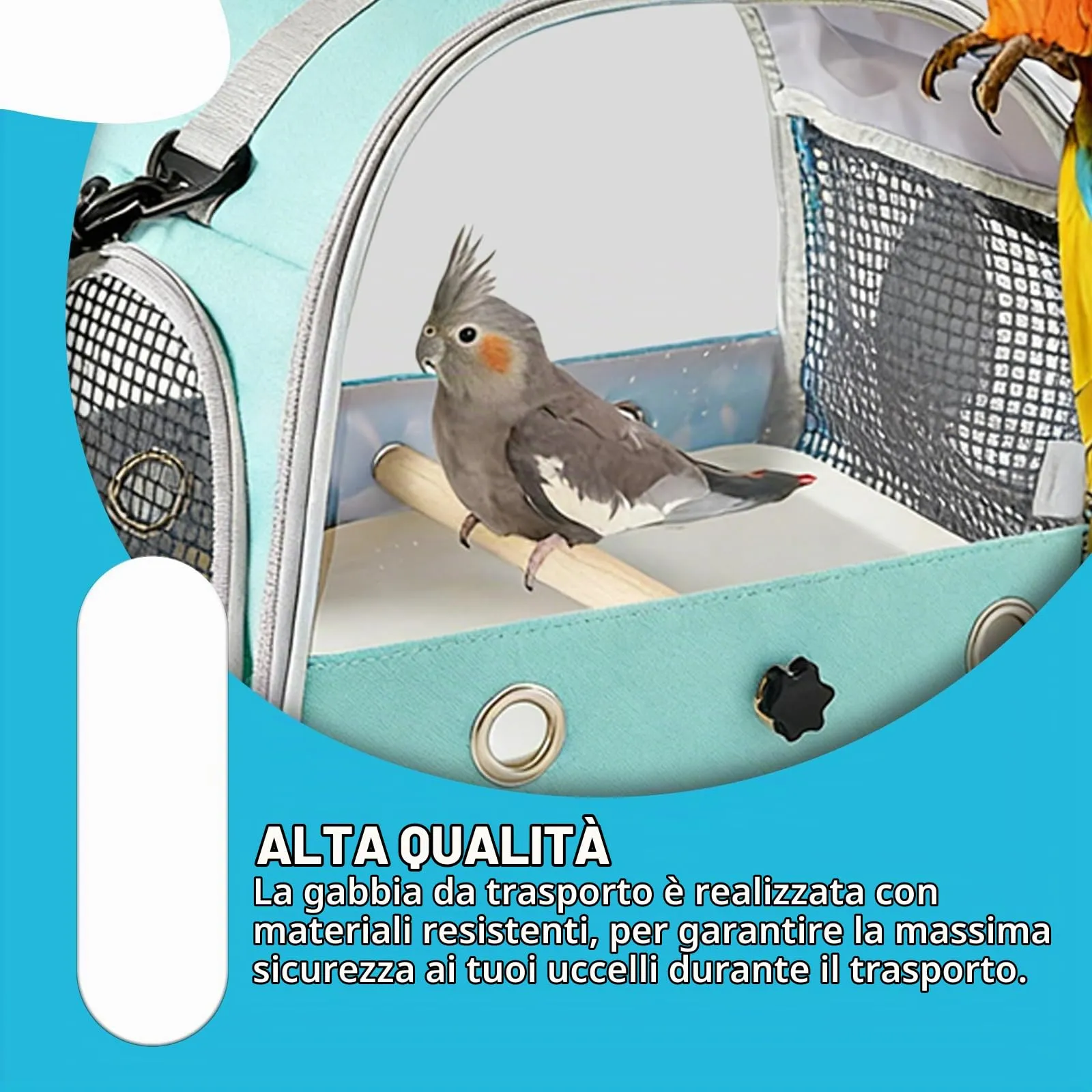 WIYETY Borsa Trasportino per Uccelli: Zaino per Uccelli con Trespolo e Vassoio in Acciaio Inox, Borsa da Trasporto Leggera e Traspirante, Gabbia da Viaggio per Animali Domestici per Pappagalli e - immagine 3