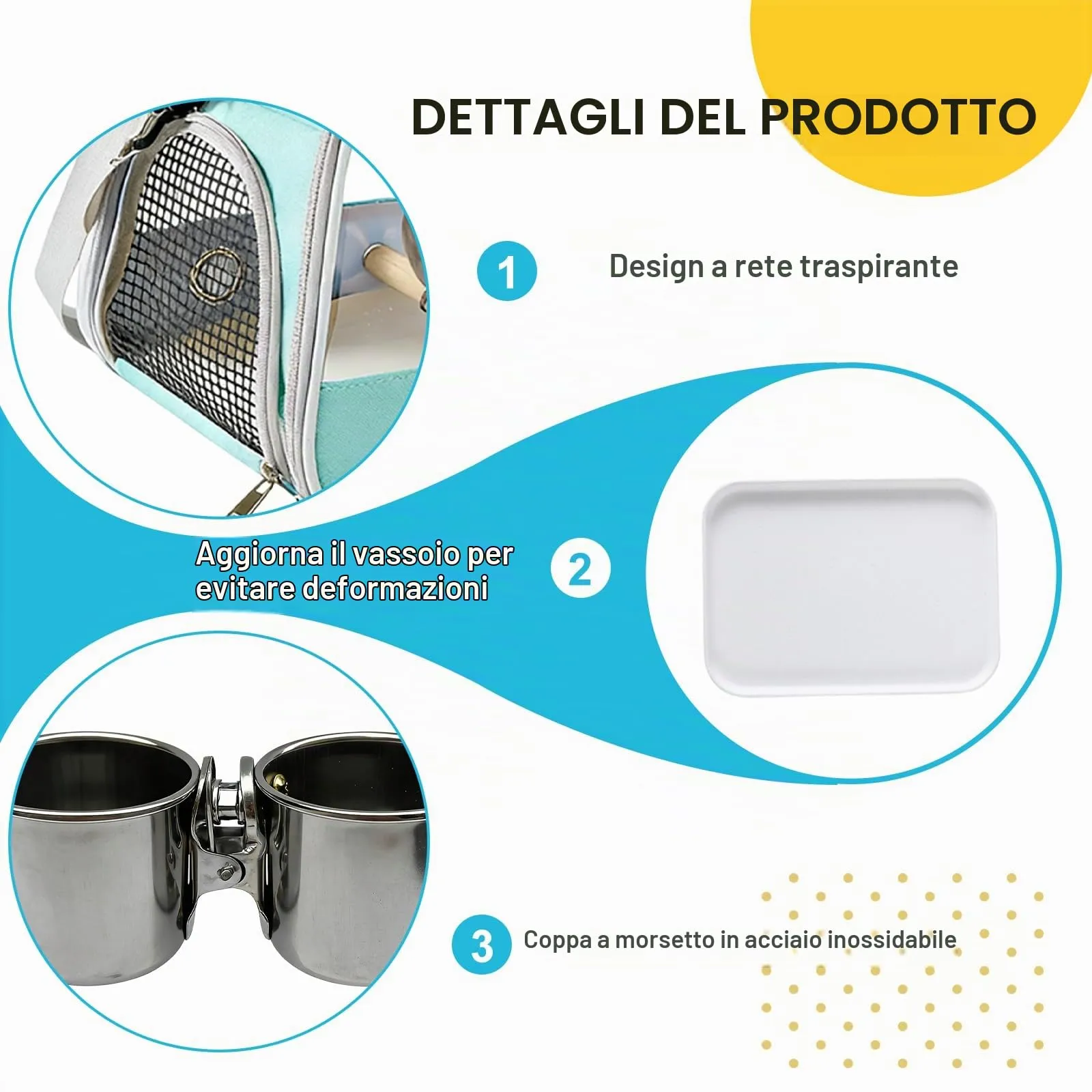 WIYETY Borsa Trasportino per Uccelli: Zaino per Uccelli con Trespolo e Vassoio in Acciaio Inox, Borsa da Trasporto Leggera e Traspirante, Gabbia da Viaggio per Animali Domestici per Pappagalli e - immagine 4
