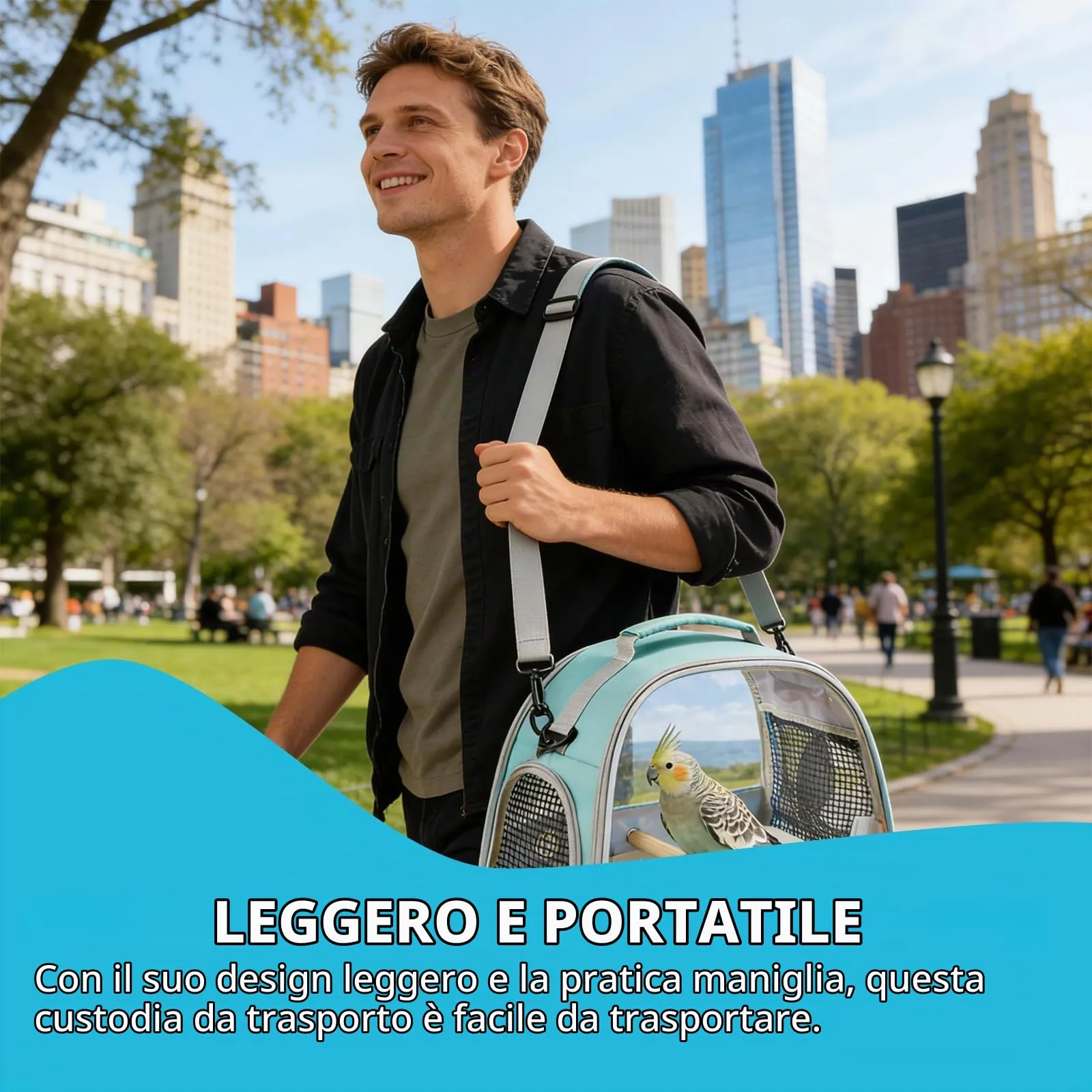 WIYETY Borsa Trasportino per Uccelli: Zaino per Uccelli con Trespolo e Vassoio in Acciaio Inox, Borsa da Trasporto Leggera e Traspirante, Gabbia da Viaggio per Animali Domestici per Pappagalli e - immagine 6