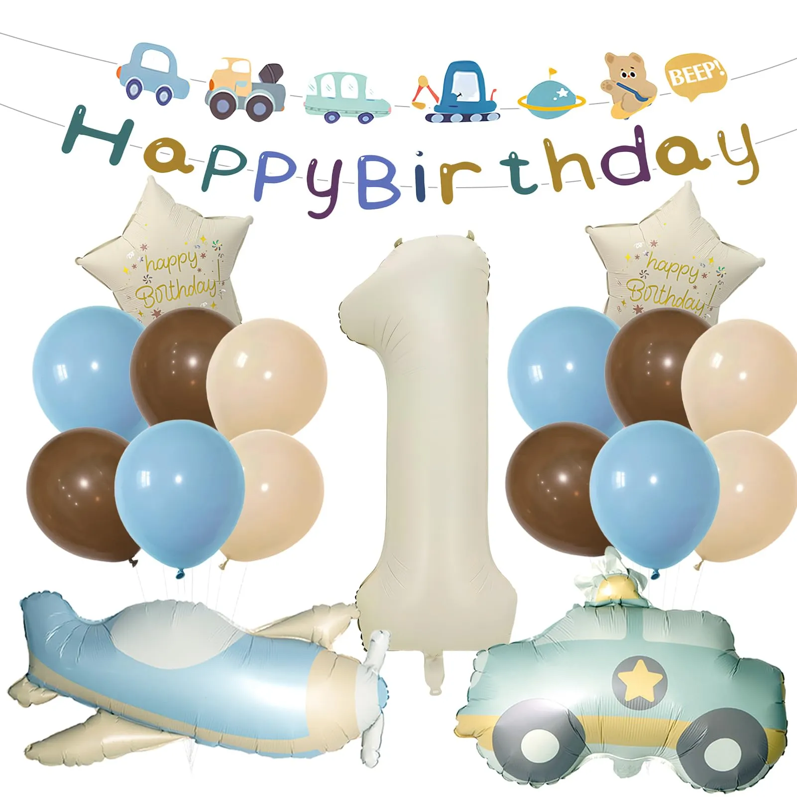Palloncini Compleanno 1 Anni Bambino 18 Pezzi, Palloncini Auto Aerei 1 anni - immagine 1