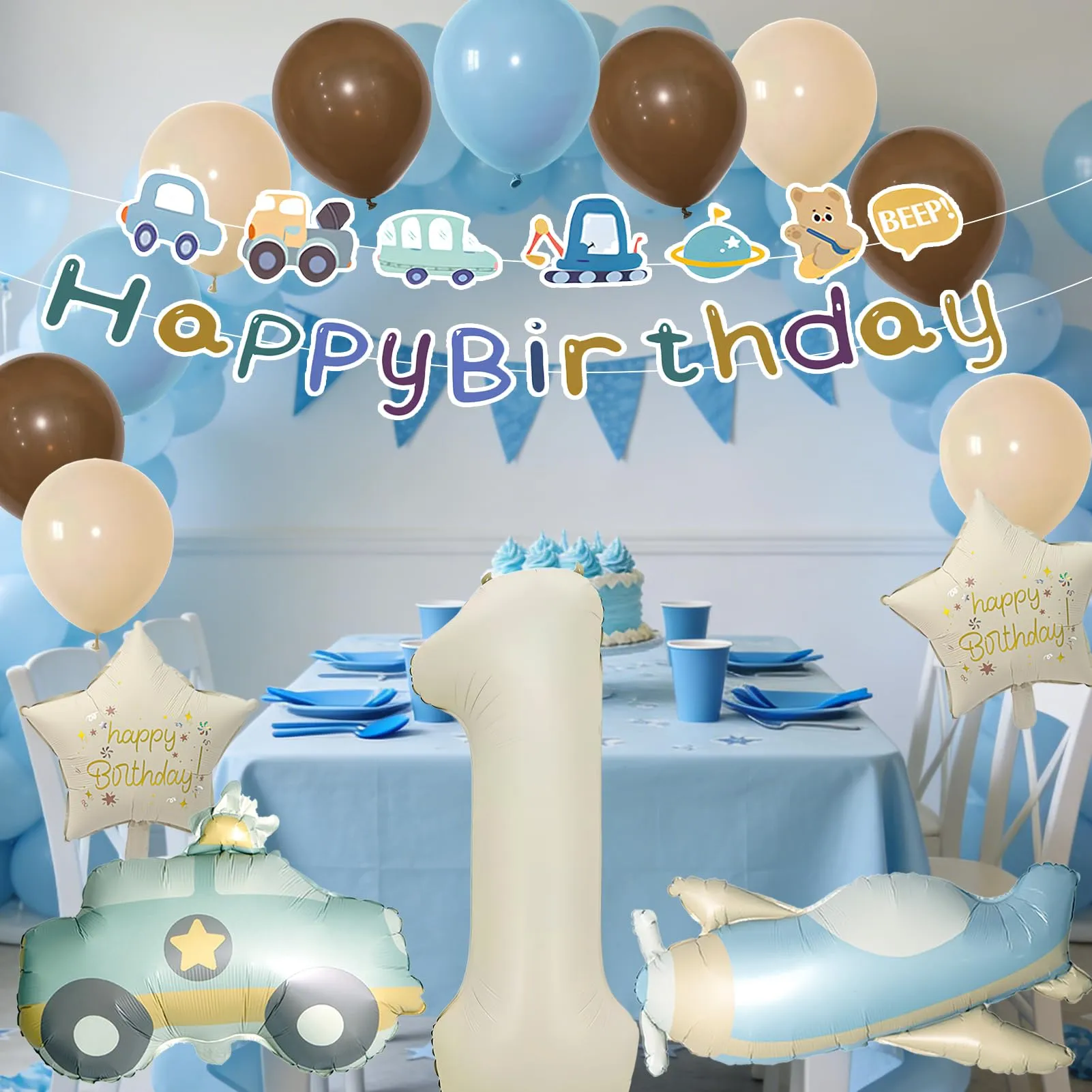 Palloncini Compleanno 1 Anni Bambino 18 Pezzi, Palloncini Auto Aerei 1 anni - immagine 3
