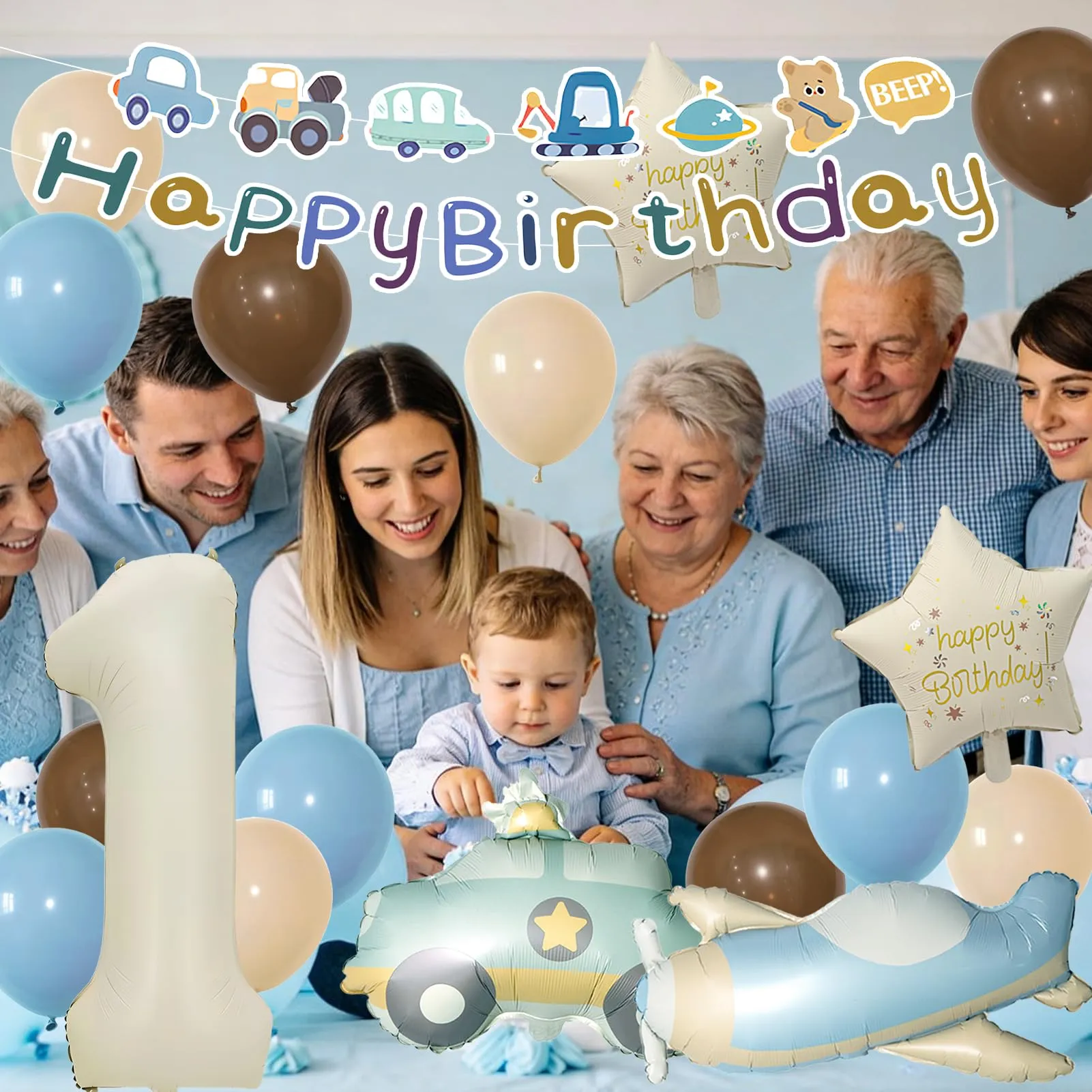 Palloncini Compleanno 1 Anni Bambino 18 Pezzi, Palloncini Auto Aerei 1 anni - immagine 4