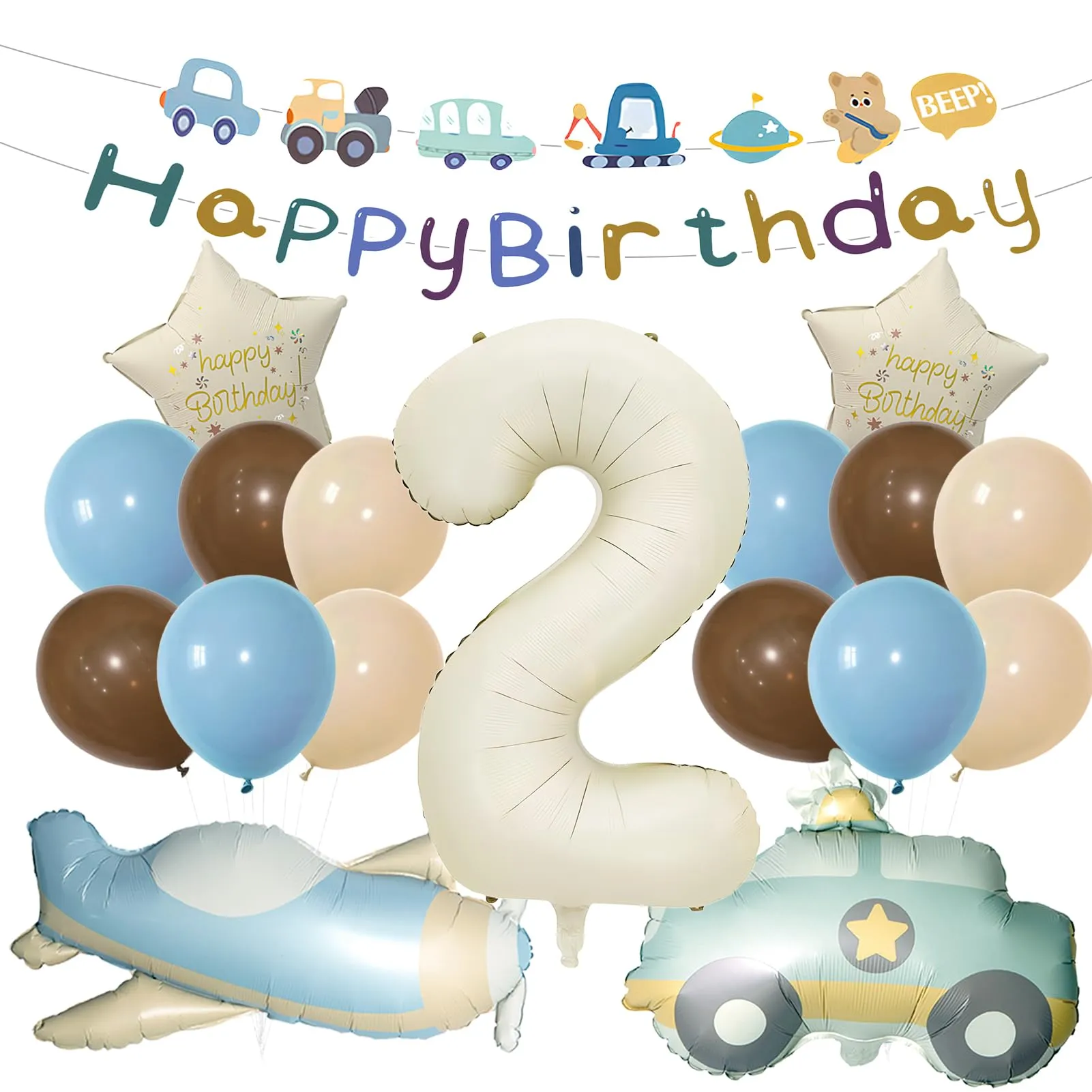 18 Pezzi Palloncini Compleanno 2 Anni Bambino, Palloncini Auto Aerei 2 Anni - immagine 1