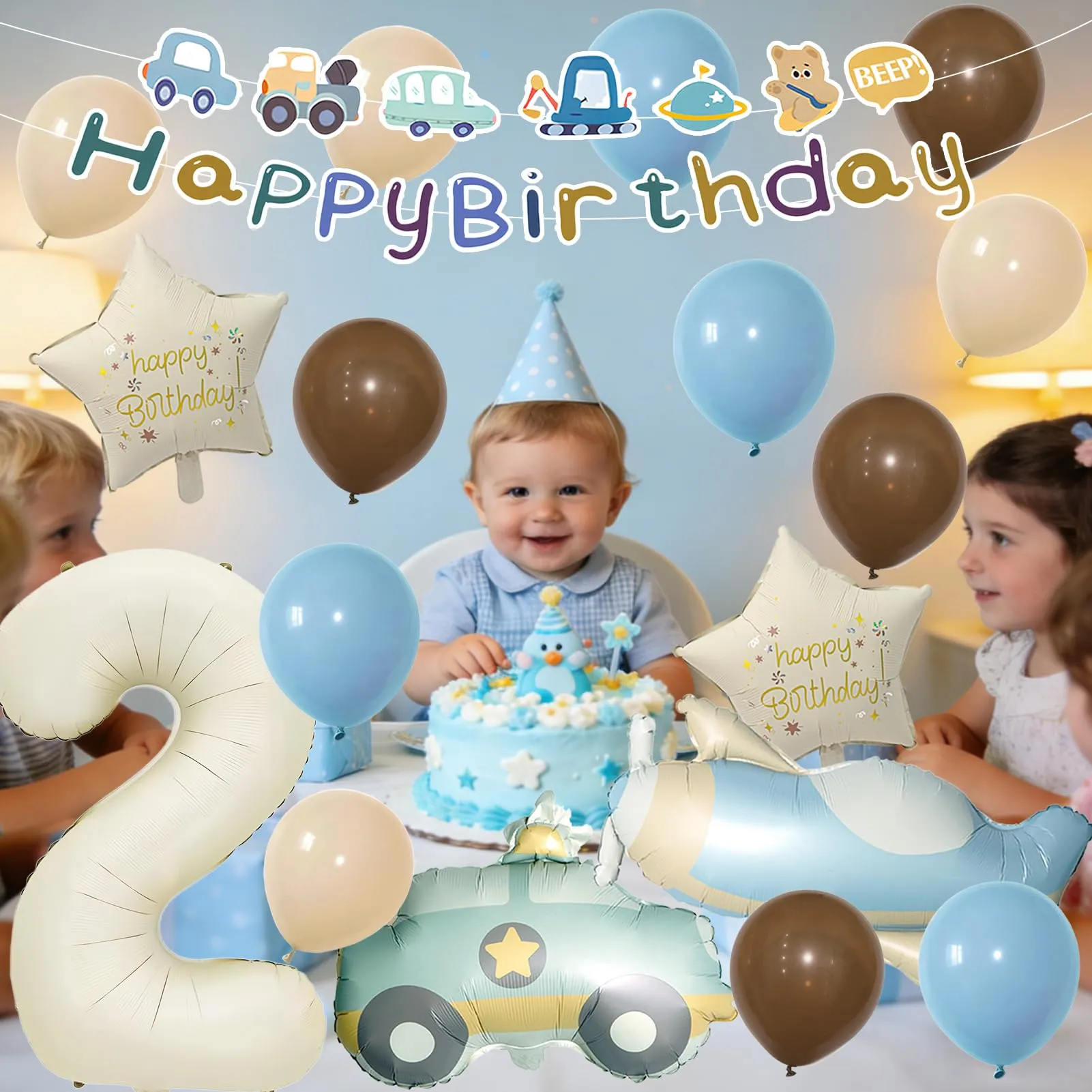 18 Pezzi Palloncini Compleanno 2 Anni Bambino, Palloncini Auto Aerei 2 Anni - immagine 4