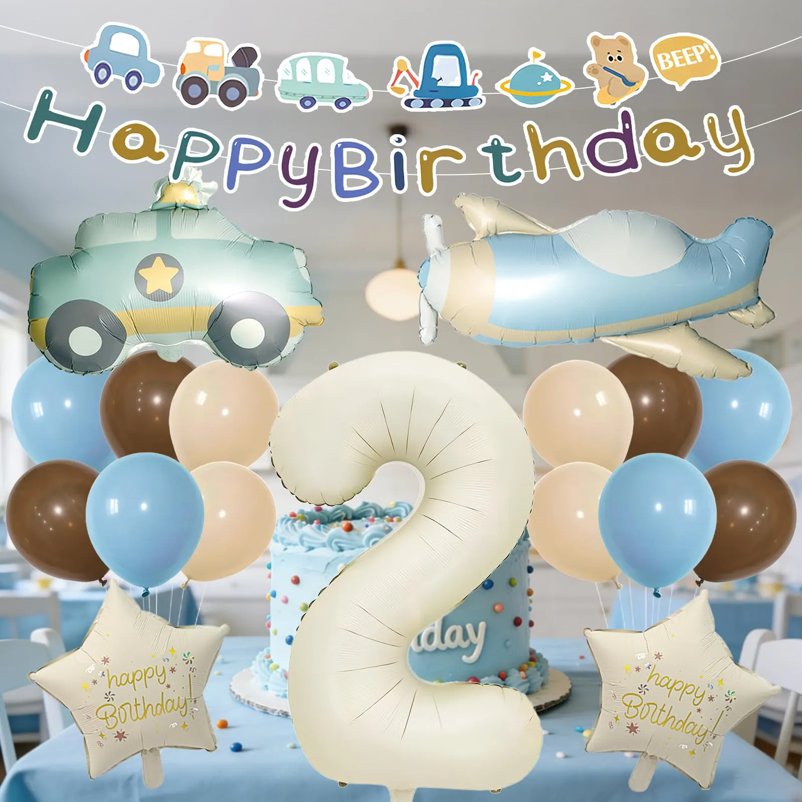 18 Pezzi Palloncini Compleanno 2 Anni Bambino, Palloncini Auto Aerei 2 Anni - immagine 5