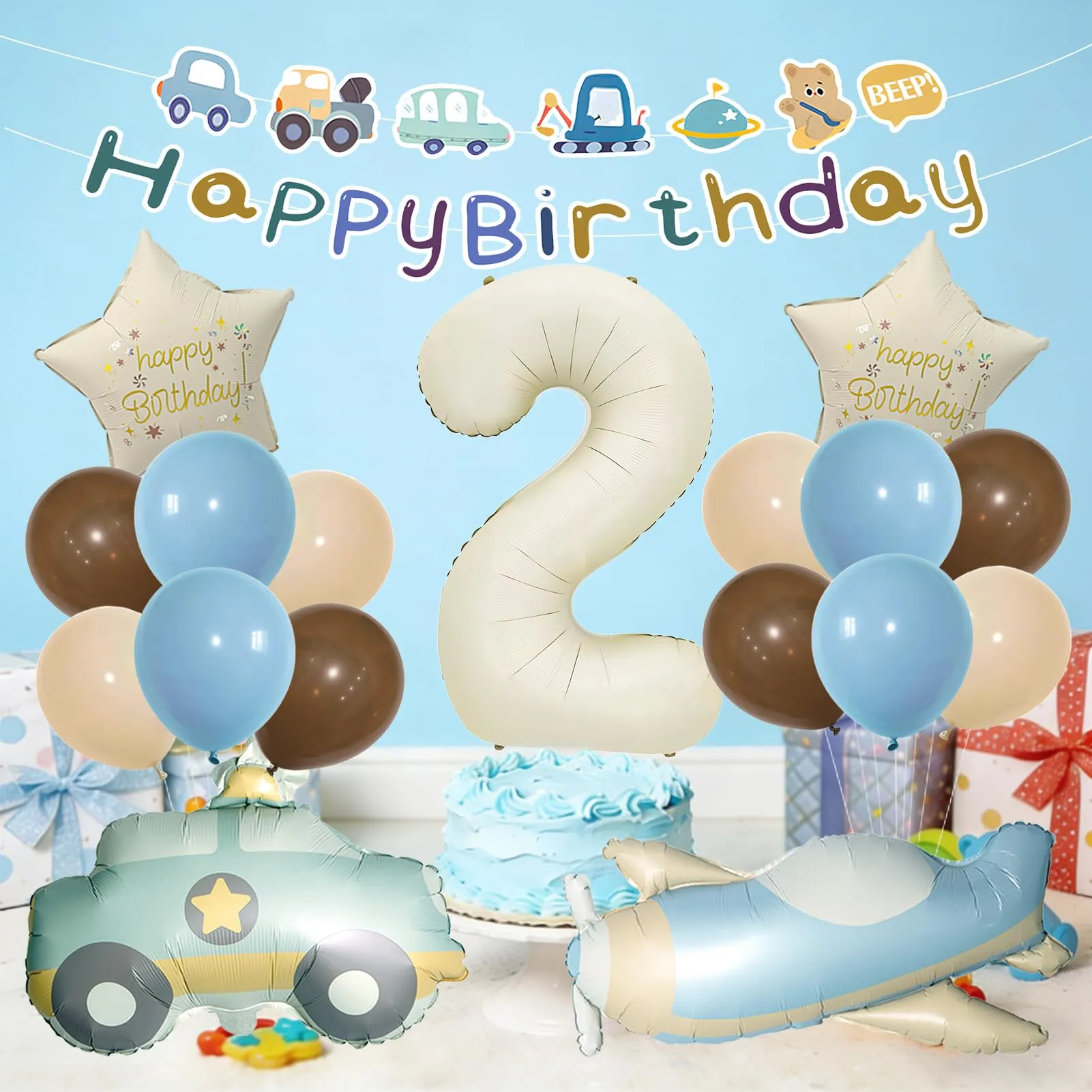 18 Pezzi Palloncini Compleanno 2 Anni Bambino, Palloncini Auto Aerei 2 Anni - immagine 7