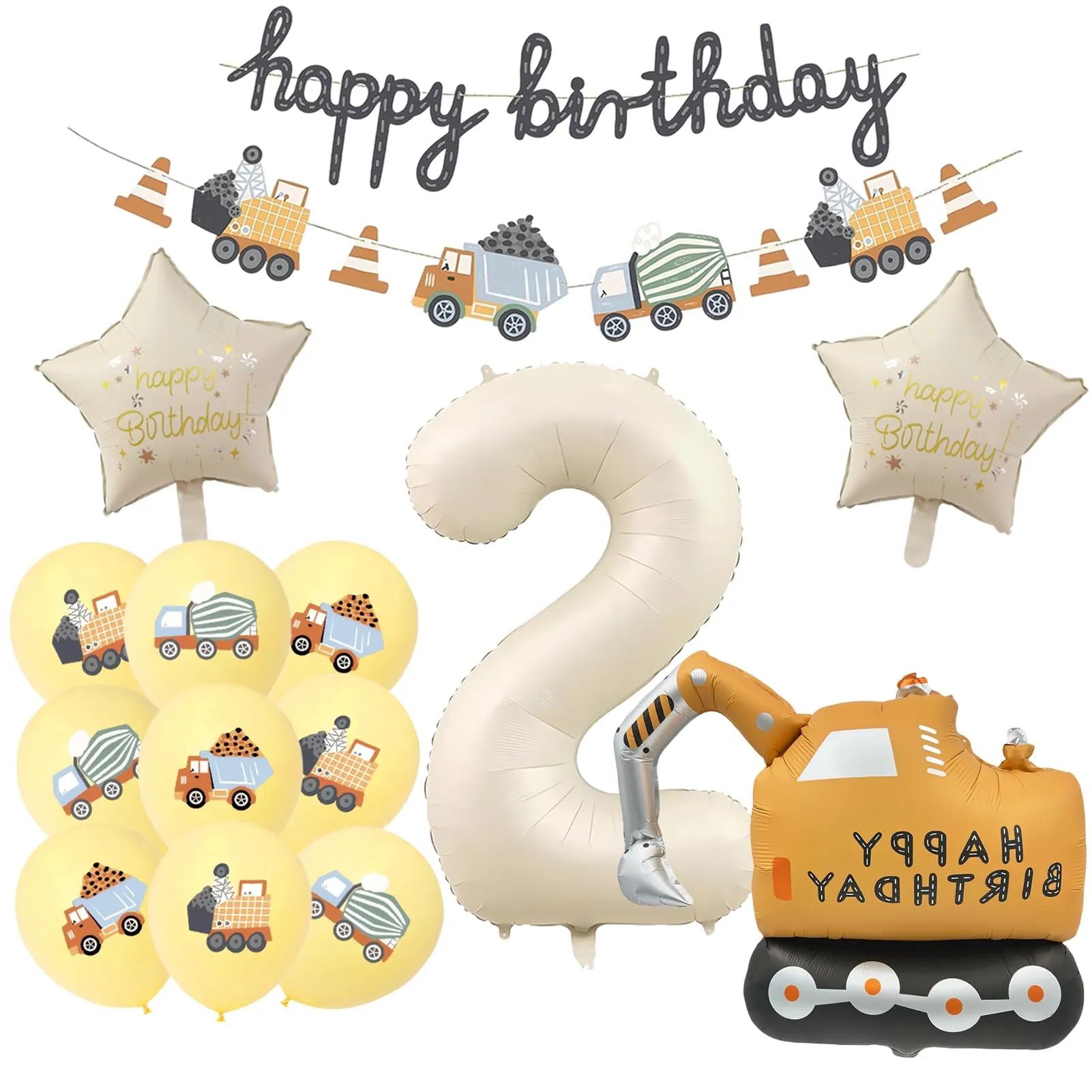 15 Pezzi Decorazione di Compleanno di Escavatori 2 Anni - immagine 1