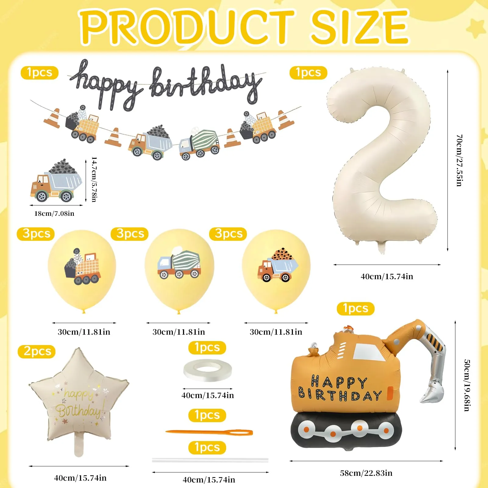 15 Pezzi Decorazione di Compleanno di Escavatori 2 Anni - immagine 2