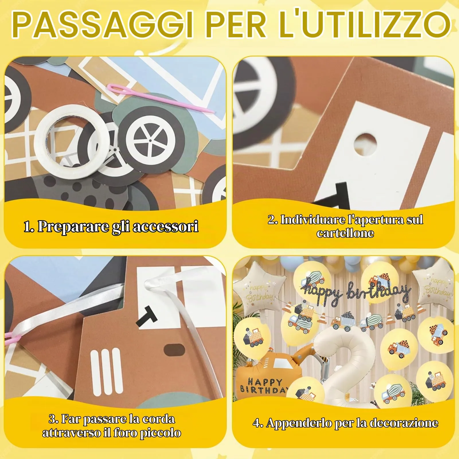 15 Pezzi Decorazione di Compleanno di Escavatori 2 Anni - immagine 3