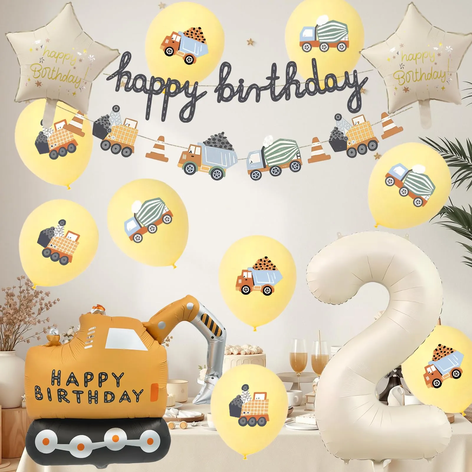 15 Pezzi Decorazione di Compleanno di Escavatori 2 Anni - immagine 4