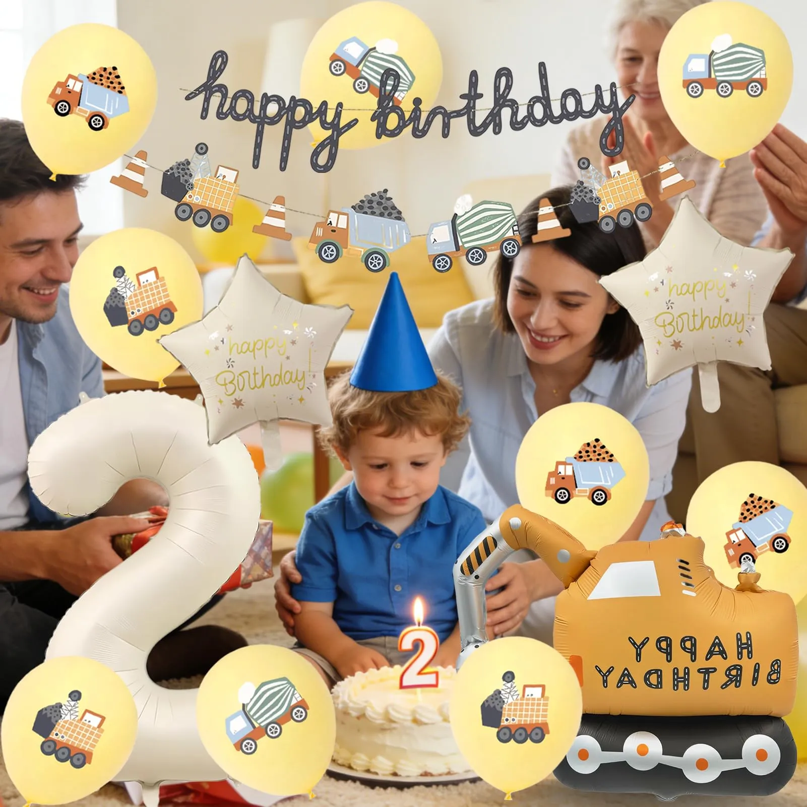 15 Pezzi Decorazione di Compleanno di Escavatori 2 Anni - immagine 5