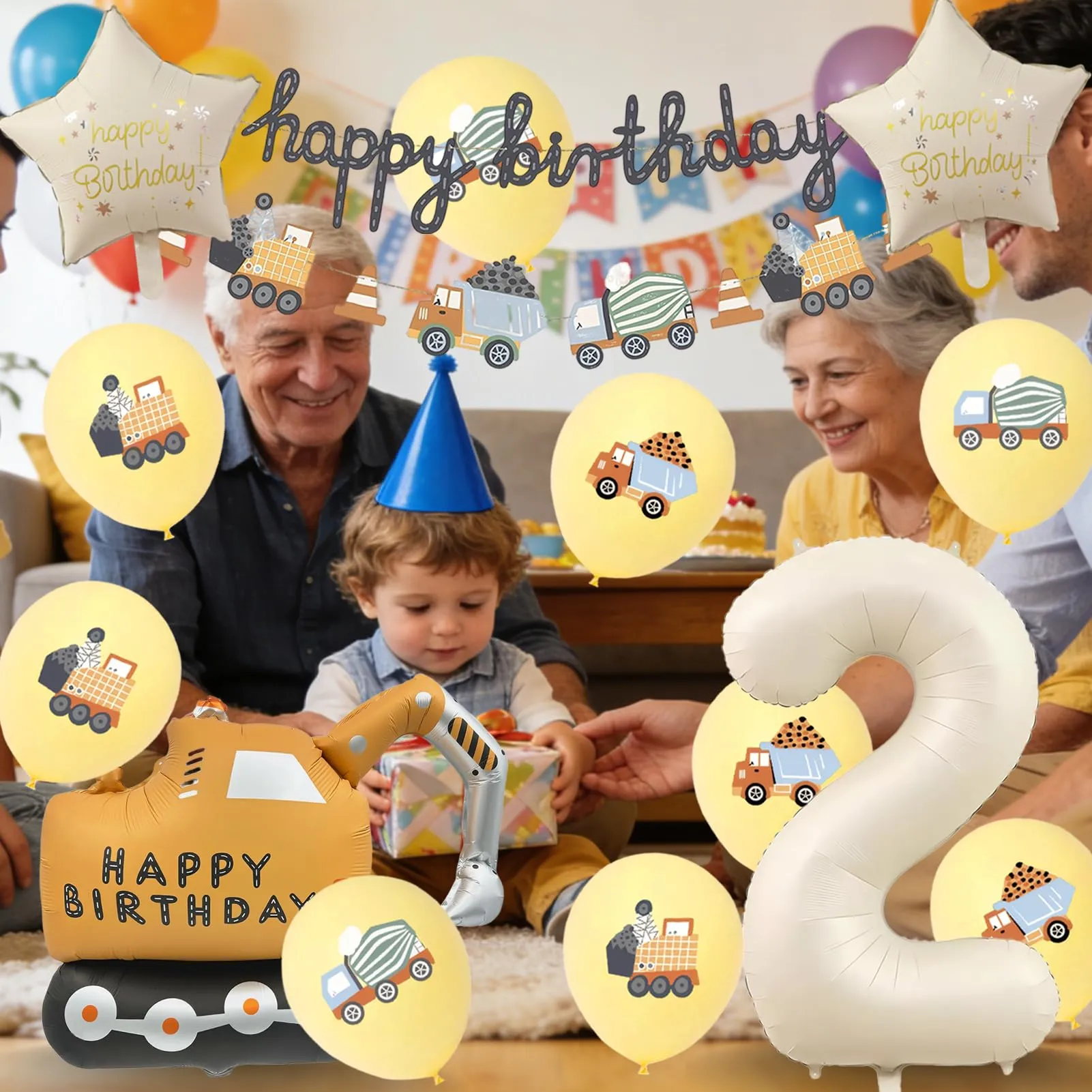 15 Pezzi Decorazione di Compleanno di Escavatori 2 Anni - immagine 6