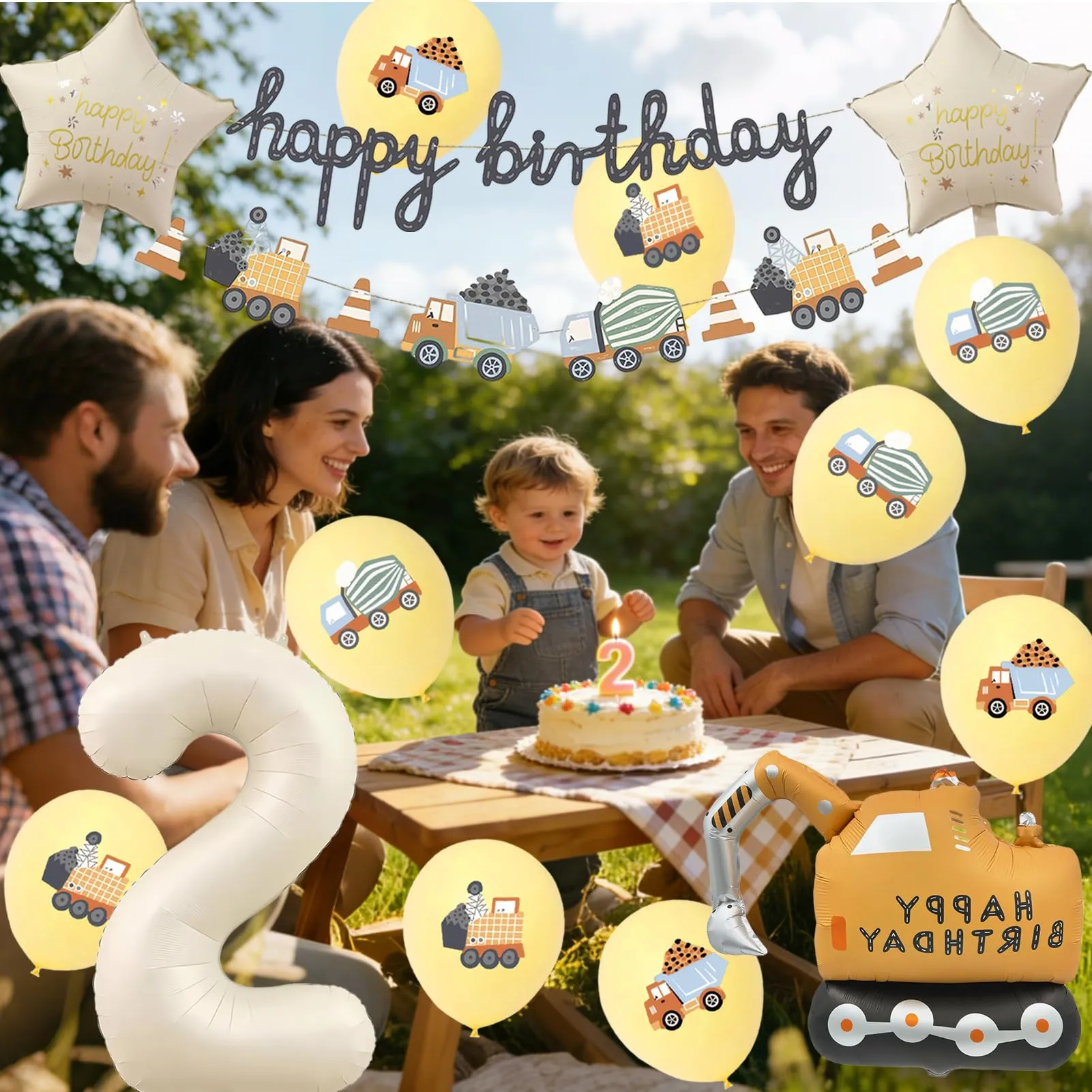 15 Pezzi Decorazione di Compleanno di Escavatori 2 Anni - immagine 7