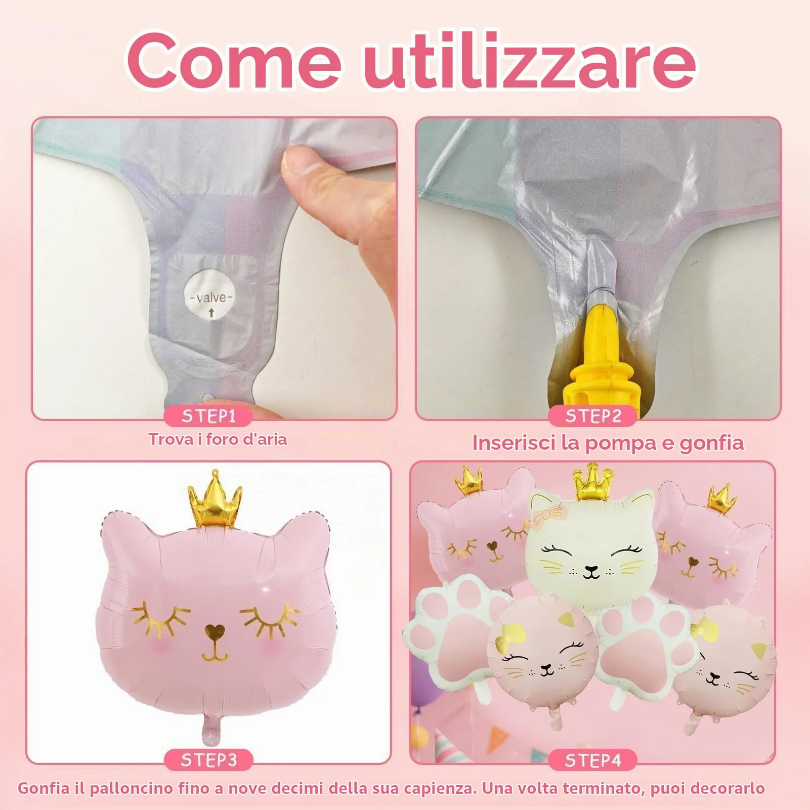 7 Pezzi Palloncino di Gatto, Gatto Compleanno Decorazioni Palloncini - immagine 3