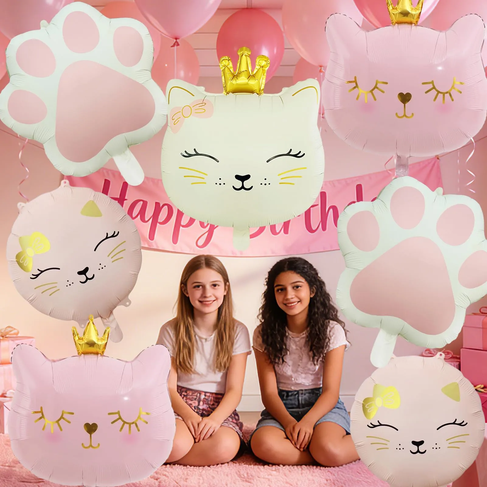 7 Pezzi Palloncino di Gatto, Gatto Compleanno Decorazioni Palloncini - immagine 5