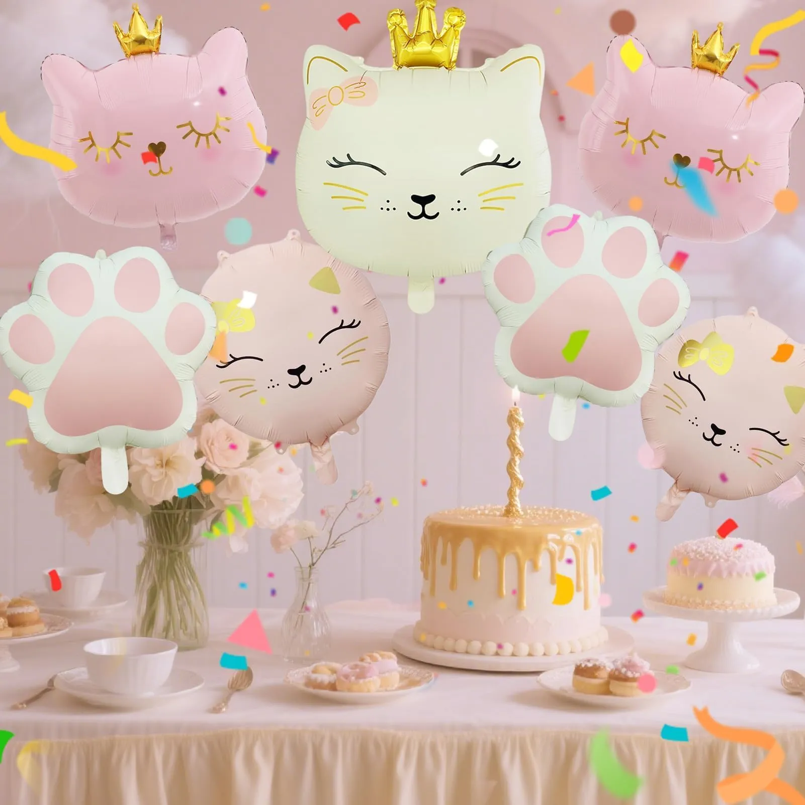 7 Pezzi Palloncino di Gatto, Gatto Compleanno Decorazioni Palloncini - immagine 7