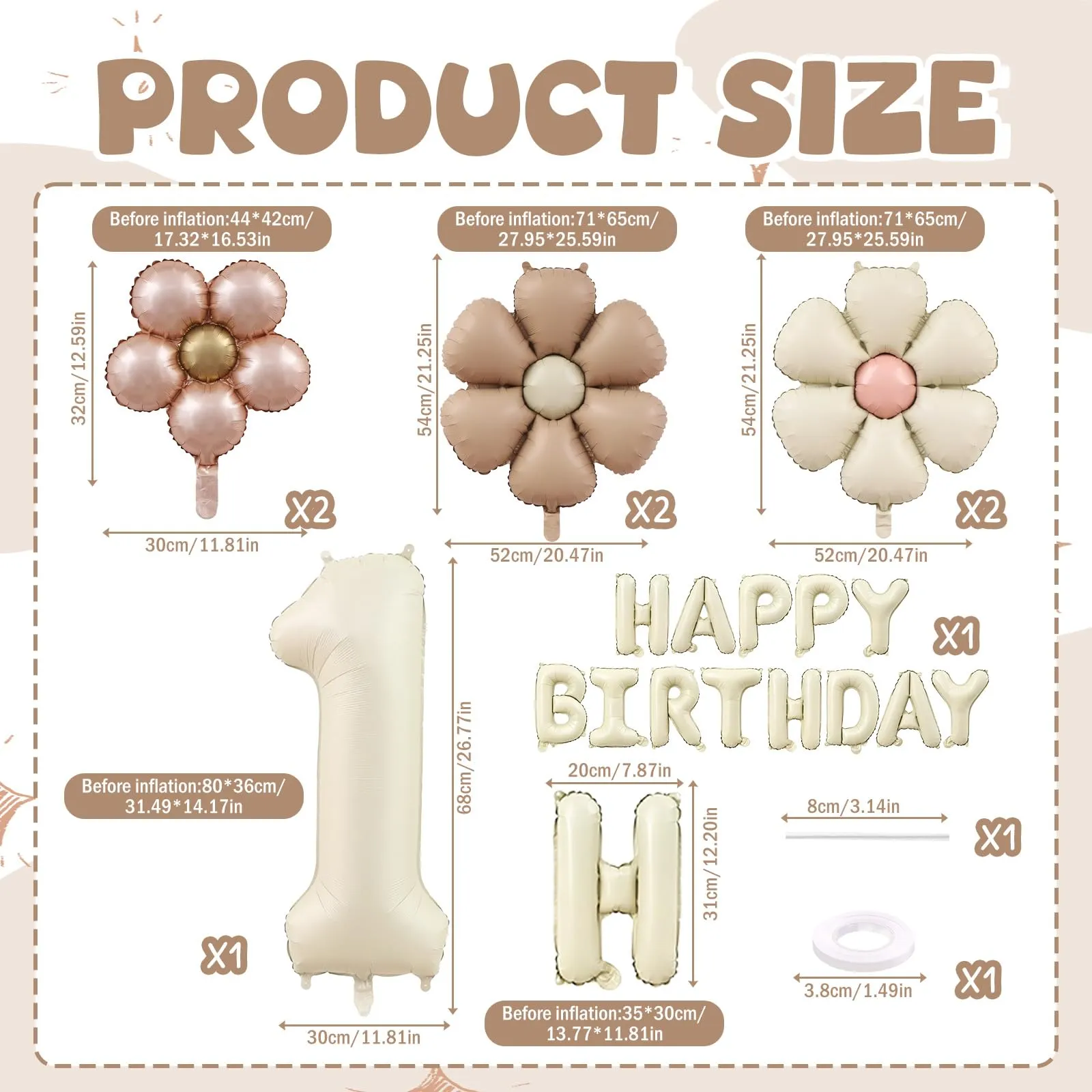 8 Pezzi Palloncini Compleanno 1 Anno Bimba, Palloncino Foil Margherita - immagine 2