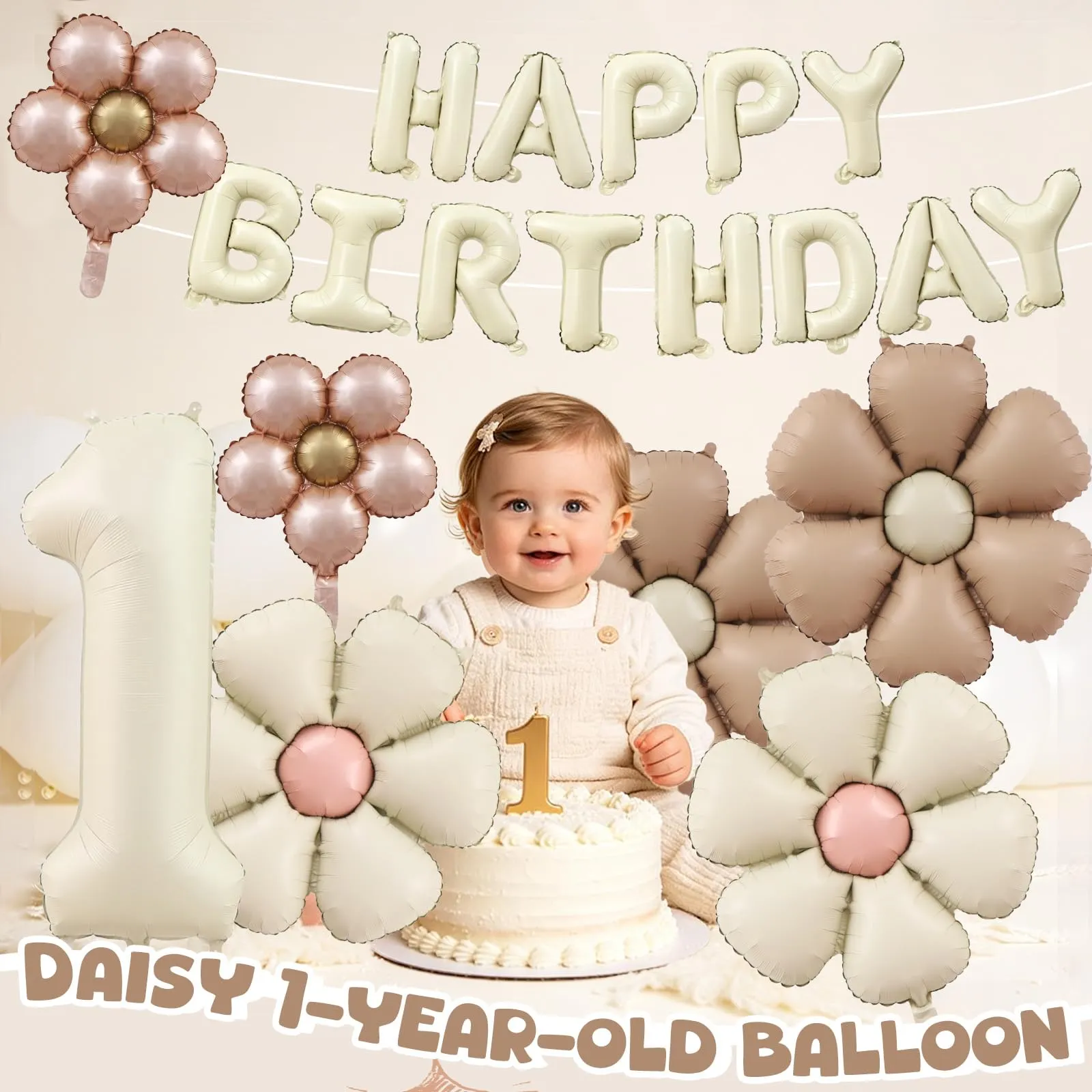 8 Pezzi Palloncini Compleanno 1 Anno Bimba, Palloncino Foil Margherita - immagine 4