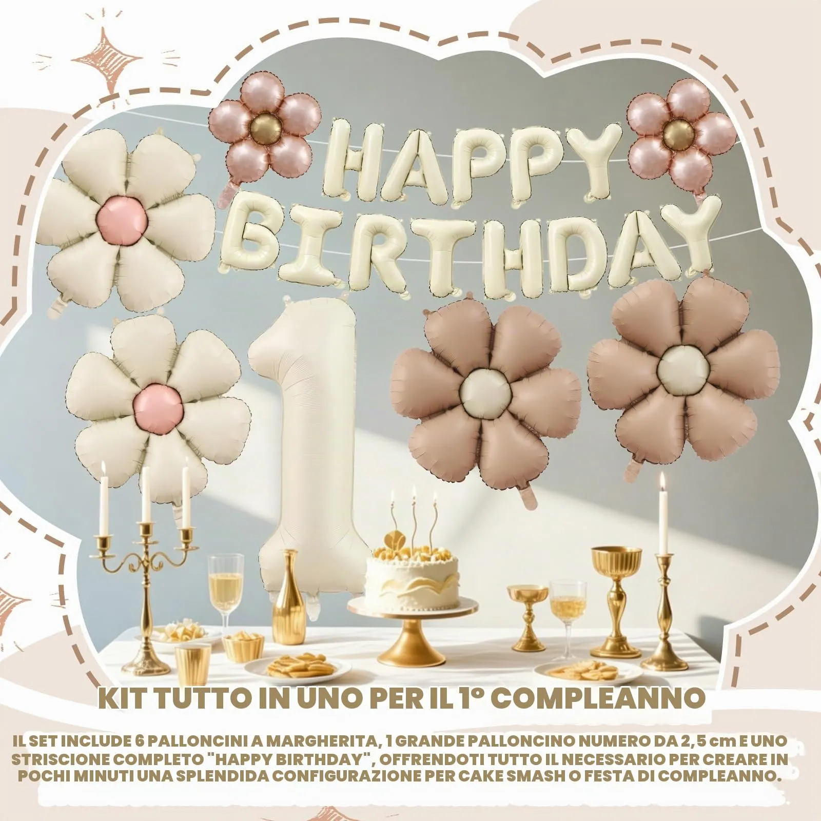 8 Pezzi Palloncini Compleanno 1 Anno Bimba, Palloncino Foil Margherita - immagine 5