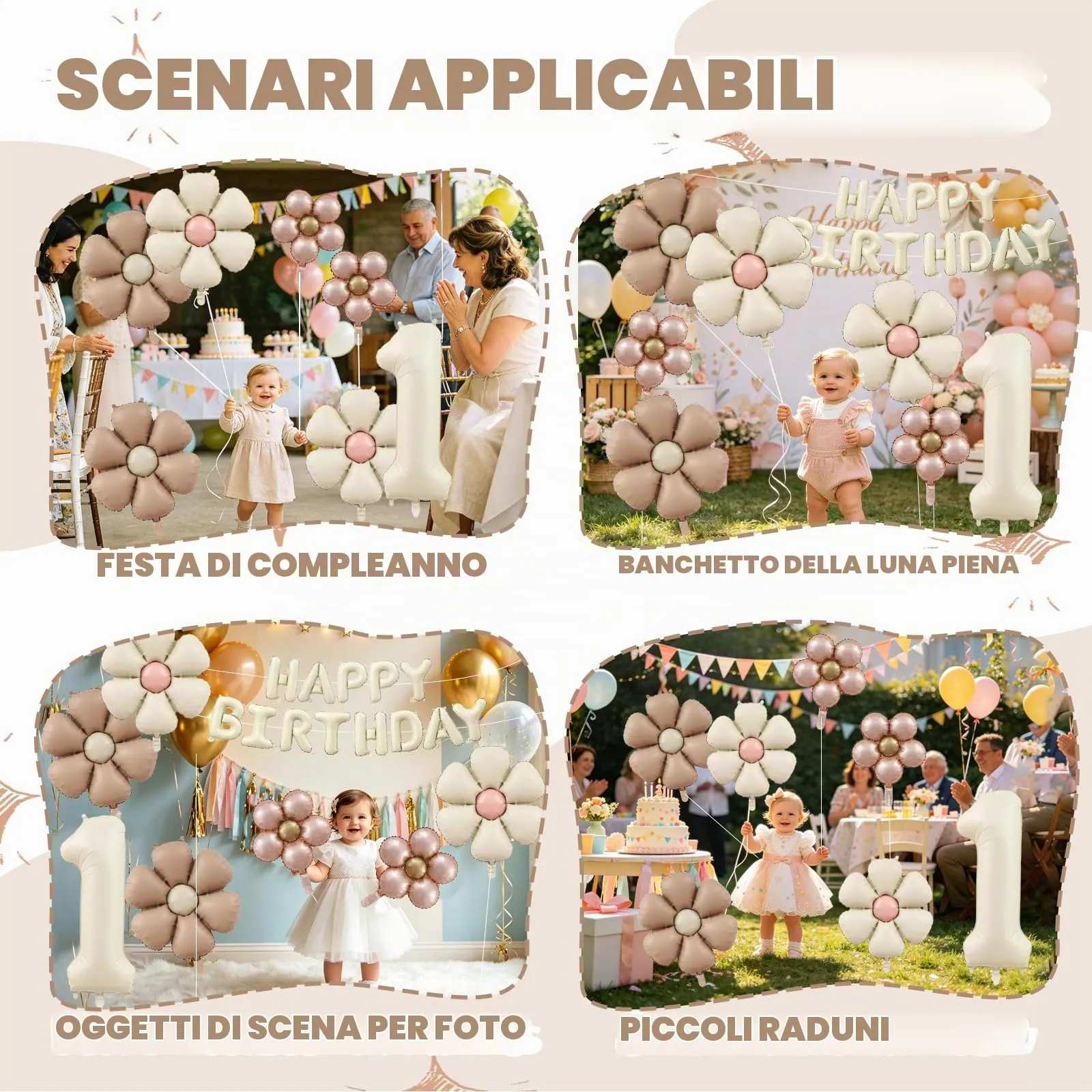 8 Pezzi Palloncini Compleanno 1 Anno Bimba, Palloncino Foil Margherita - immagine 6