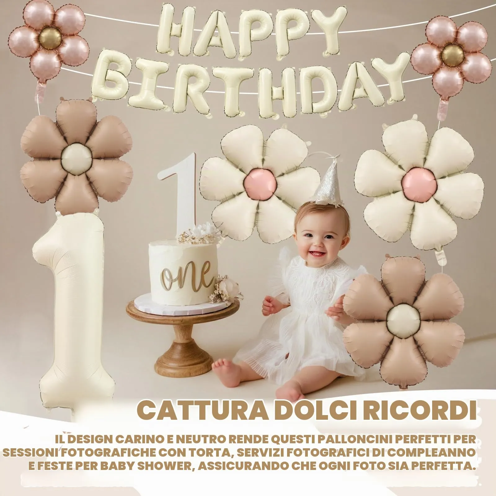 8 Pezzi Palloncini Compleanno 1 Anno Bimba, Palloncino Foil Margherita - immagine 7