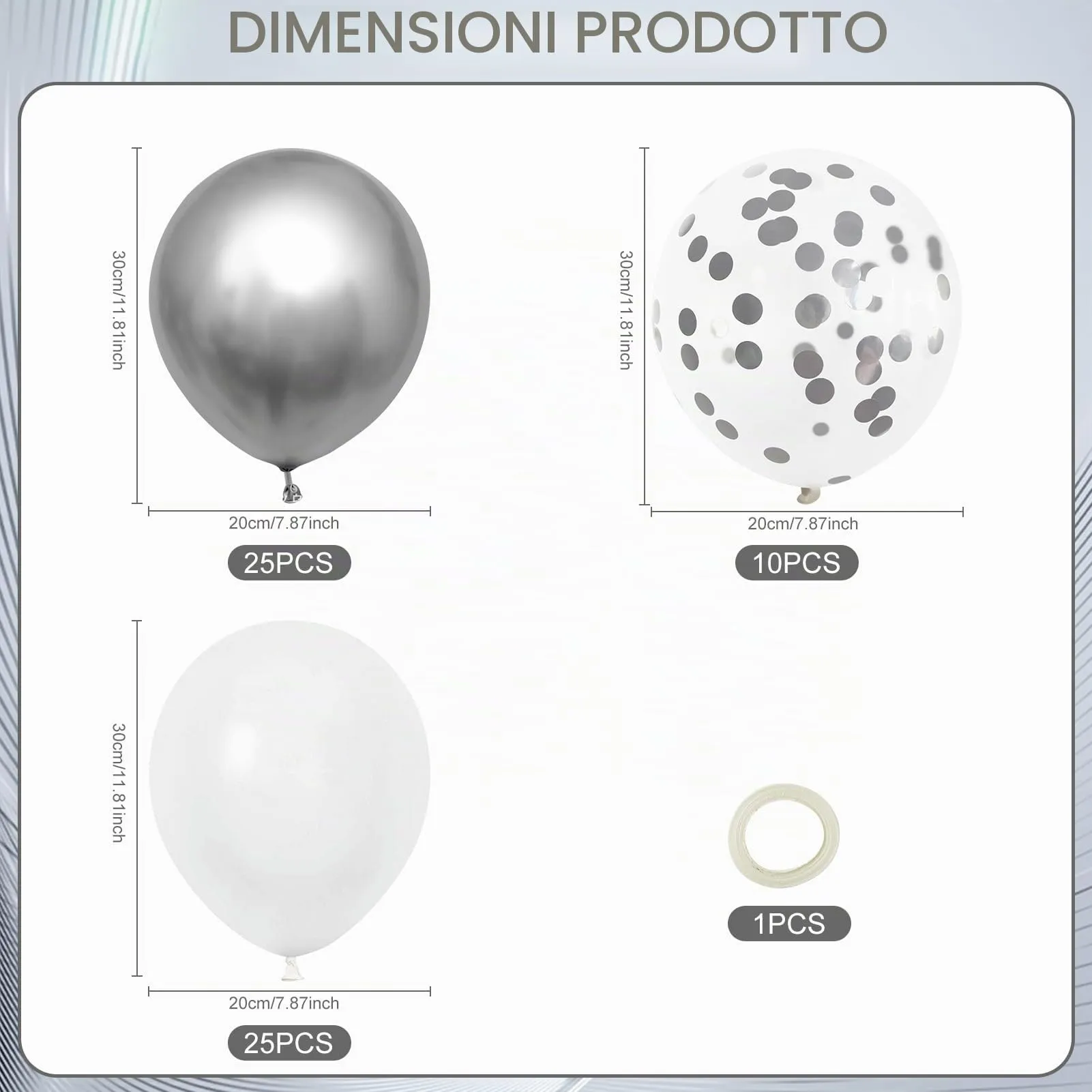60 Pezzi Palloncini Bianco Coriandoli Argento - immagine 2