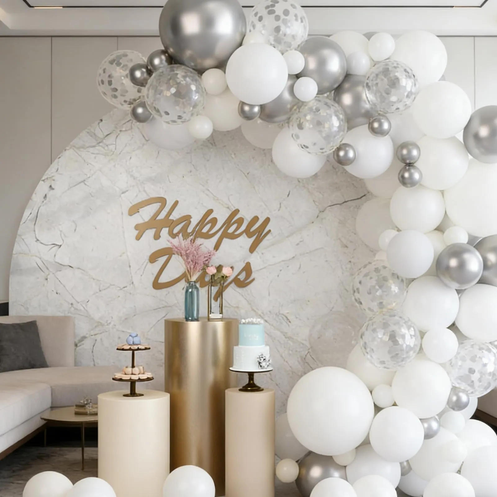 60 Pezzi Palloncini Bianco Coriandoli Argento - immagine 4