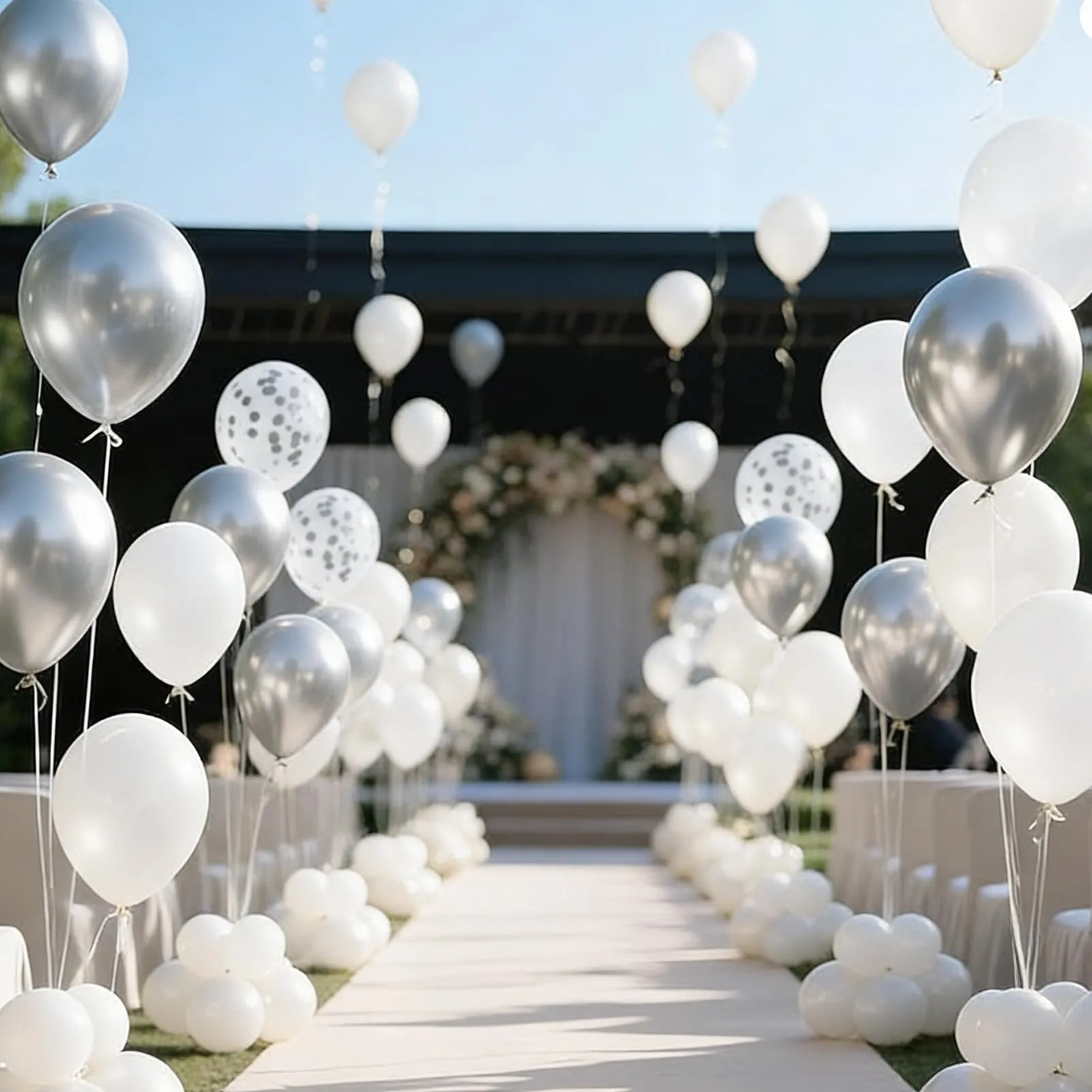 60 Pezzi Palloncini Bianco Coriandoli Argento - immagine 5