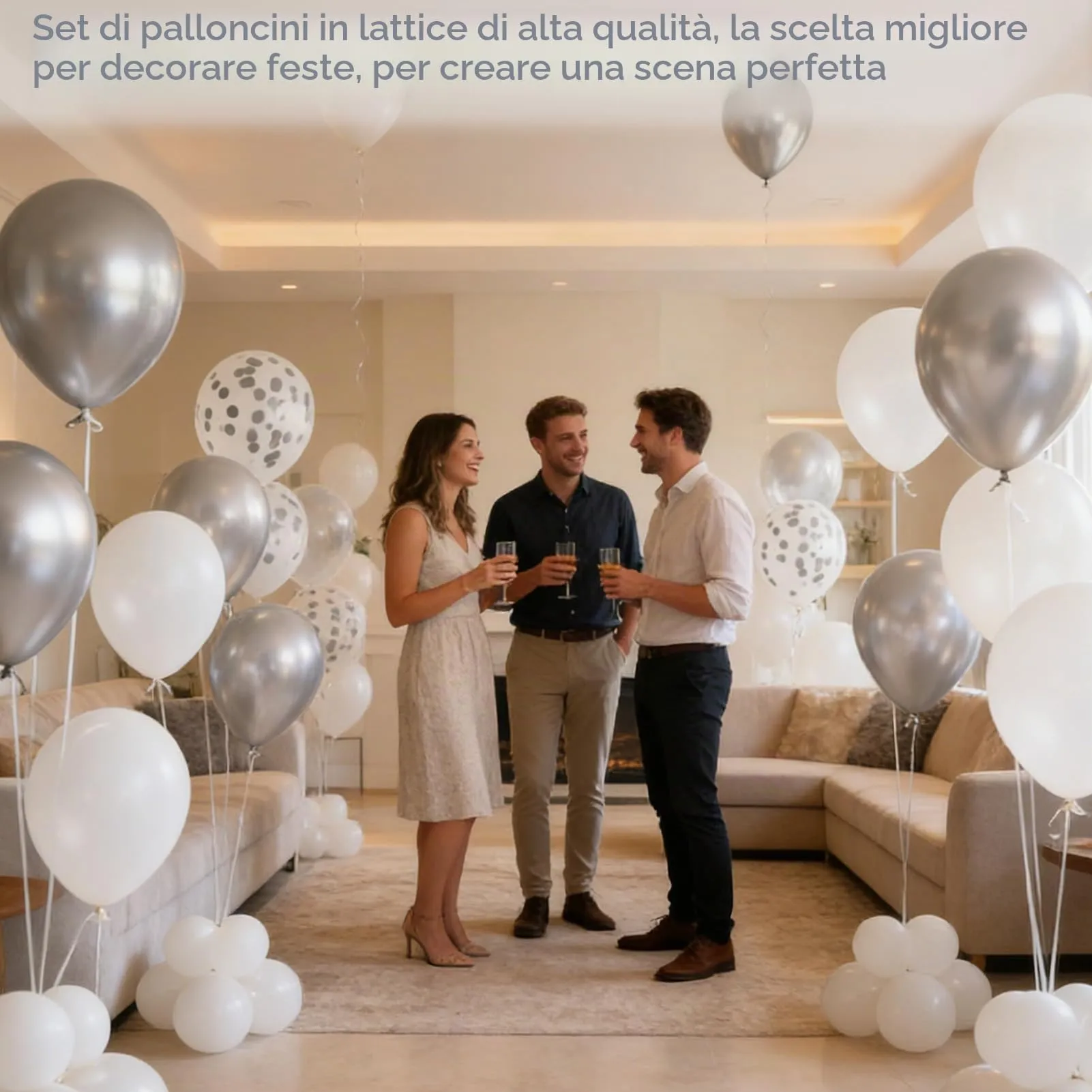 60 Pezzi Palloncini Bianco Coriandoli Argento - immagine 7