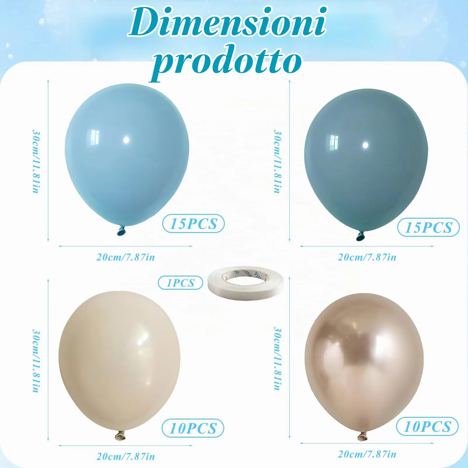 50 Pezzi Palloncini Blu Bianchi - immagine 2