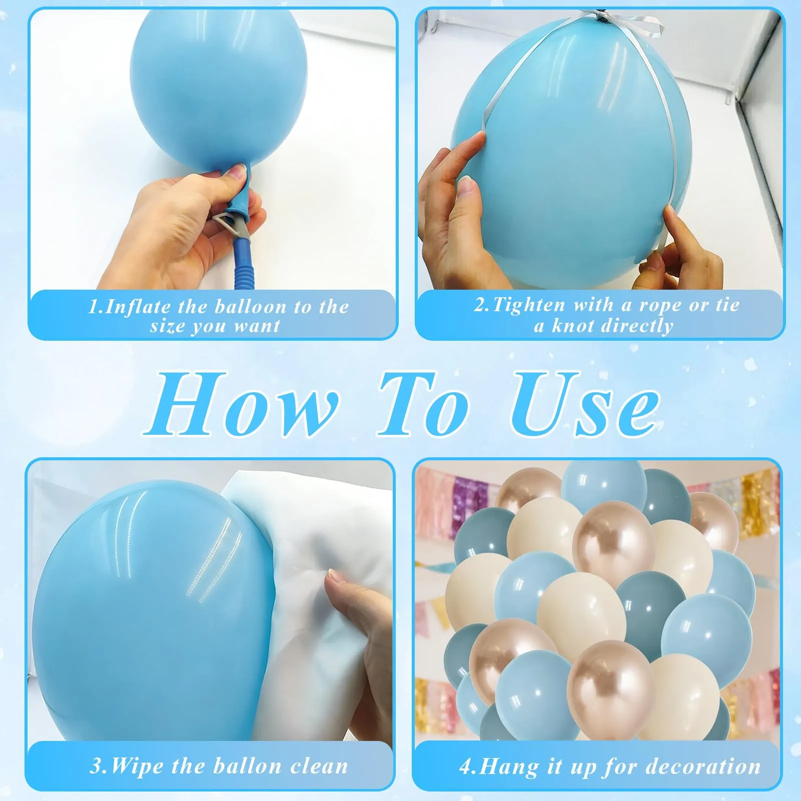 50 Pezzi Palloncini Blu Bianchi - immagine 3