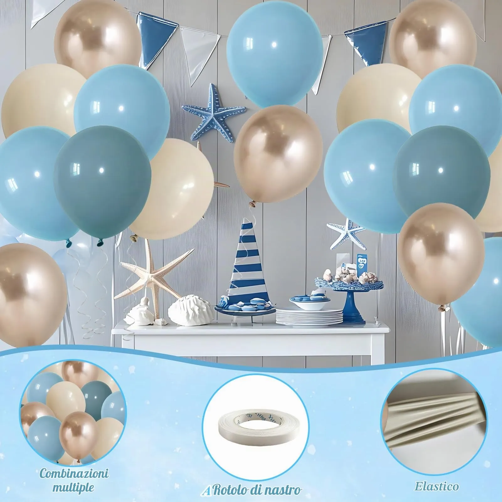 50 Pezzi Palloncini Blu Bianchi - immagine 4