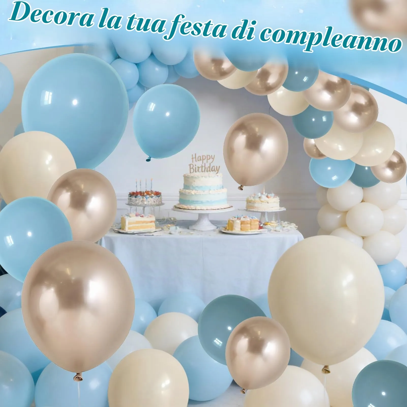 50 Pezzi Palloncini Blu Bianchi - immagine 5