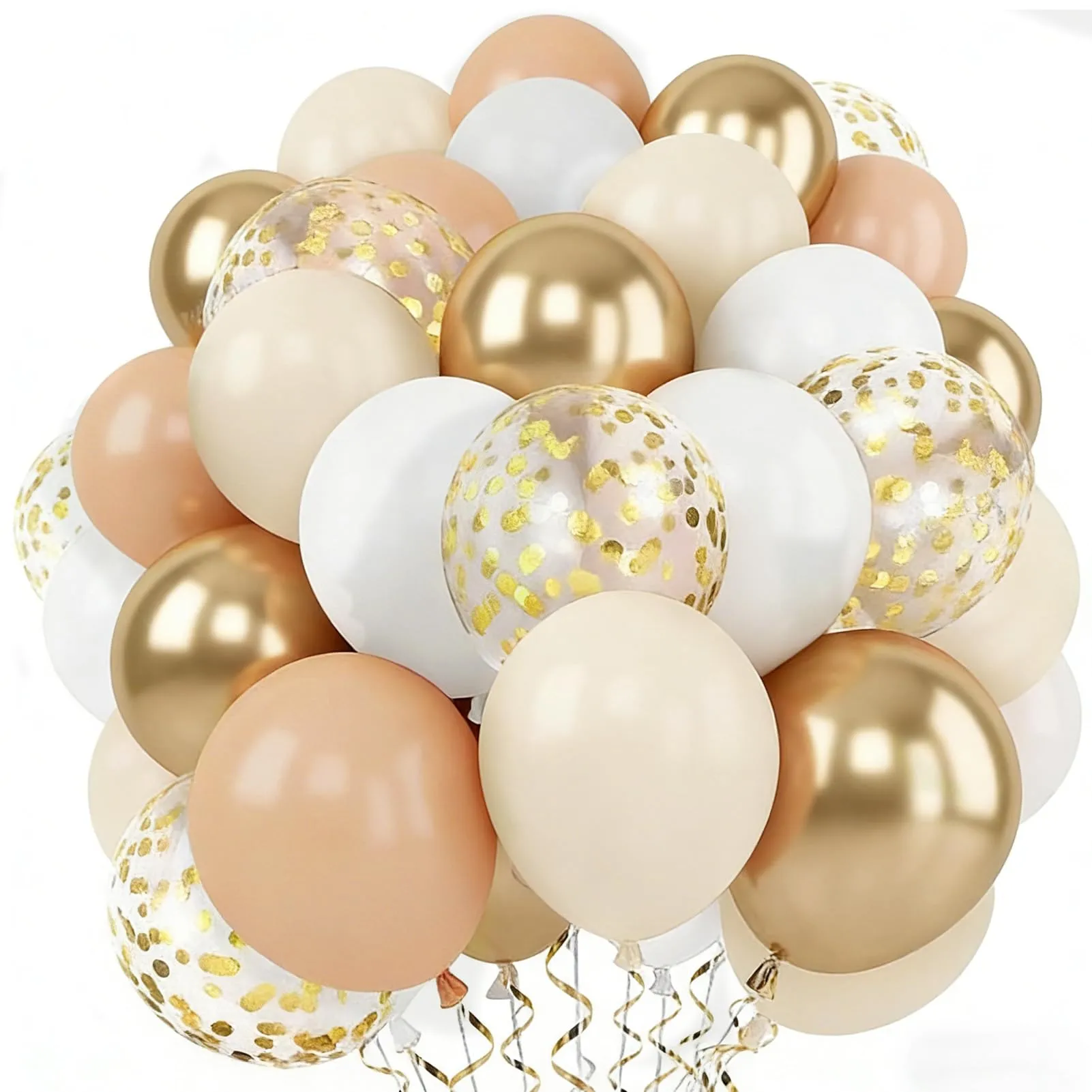 60 Pezzi Palloncini Beige Sabbia Bianco, Palloncini Oro Metallizzati - immagine 1