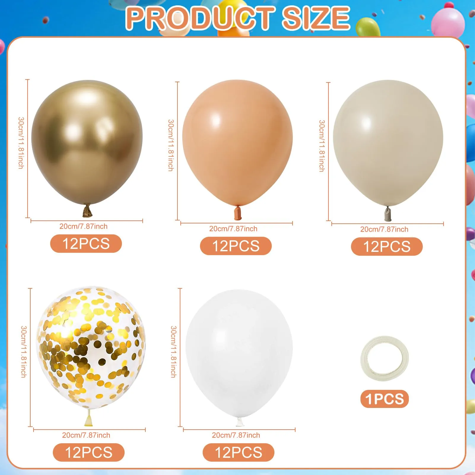 60 Pezzi Palloncini Beige Sabbia Bianco, Palloncini Oro Metallizzati - immagine 2