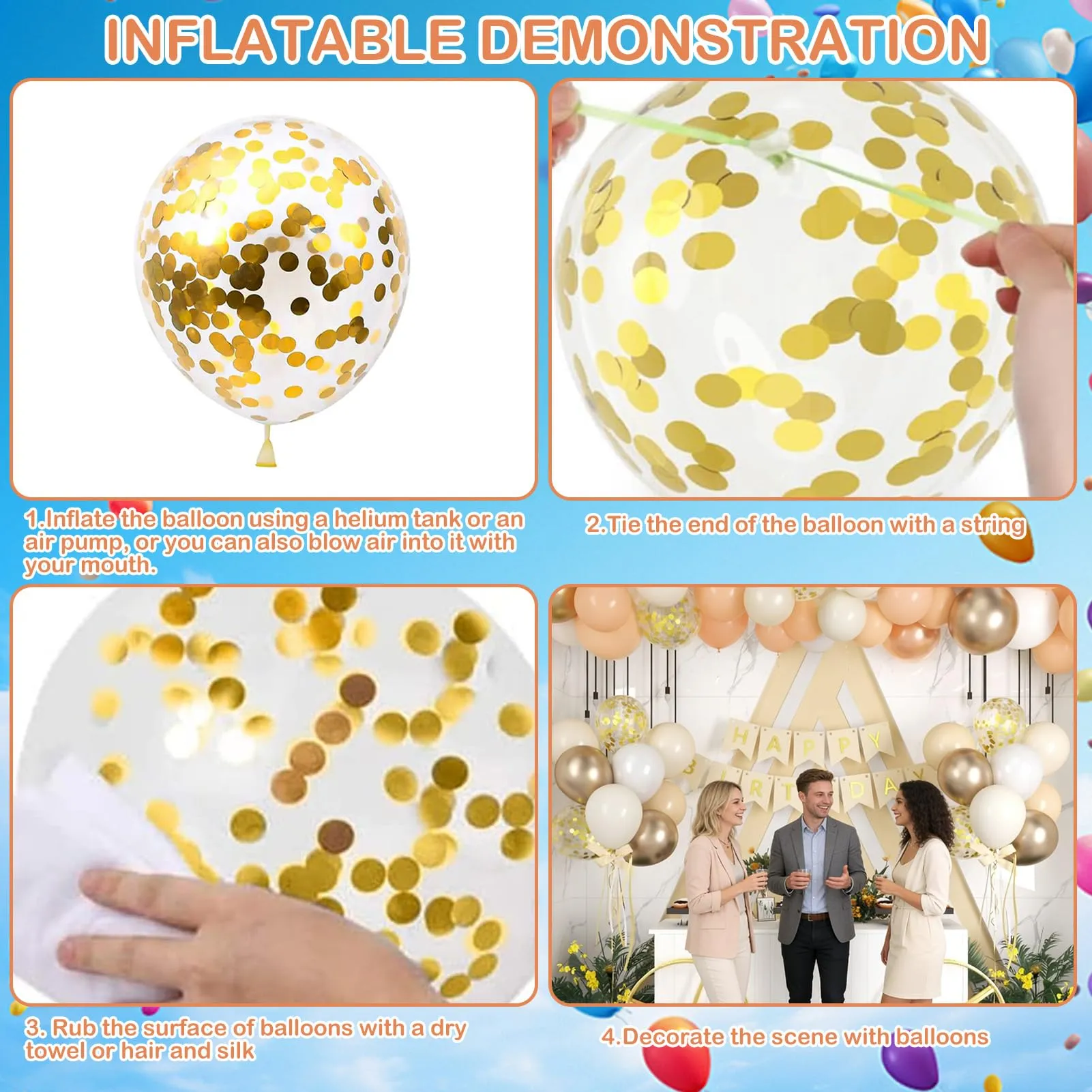 60 Pezzi Palloncini Beige Sabbia Bianco, Palloncini Oro Metallizzati - immagine 3