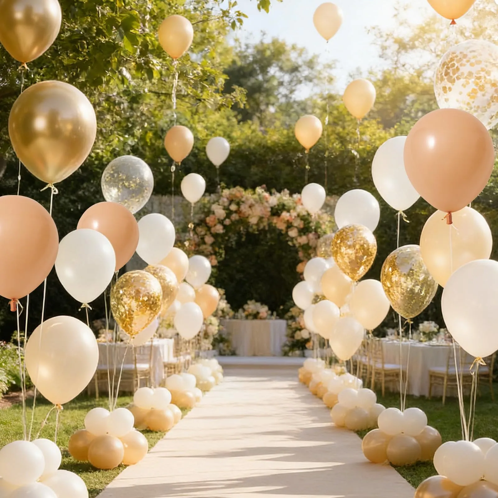 60 Pezzi Palloncini Beige Sabbia Bianco, Palloncini Oro Metallizzati - immagine 4