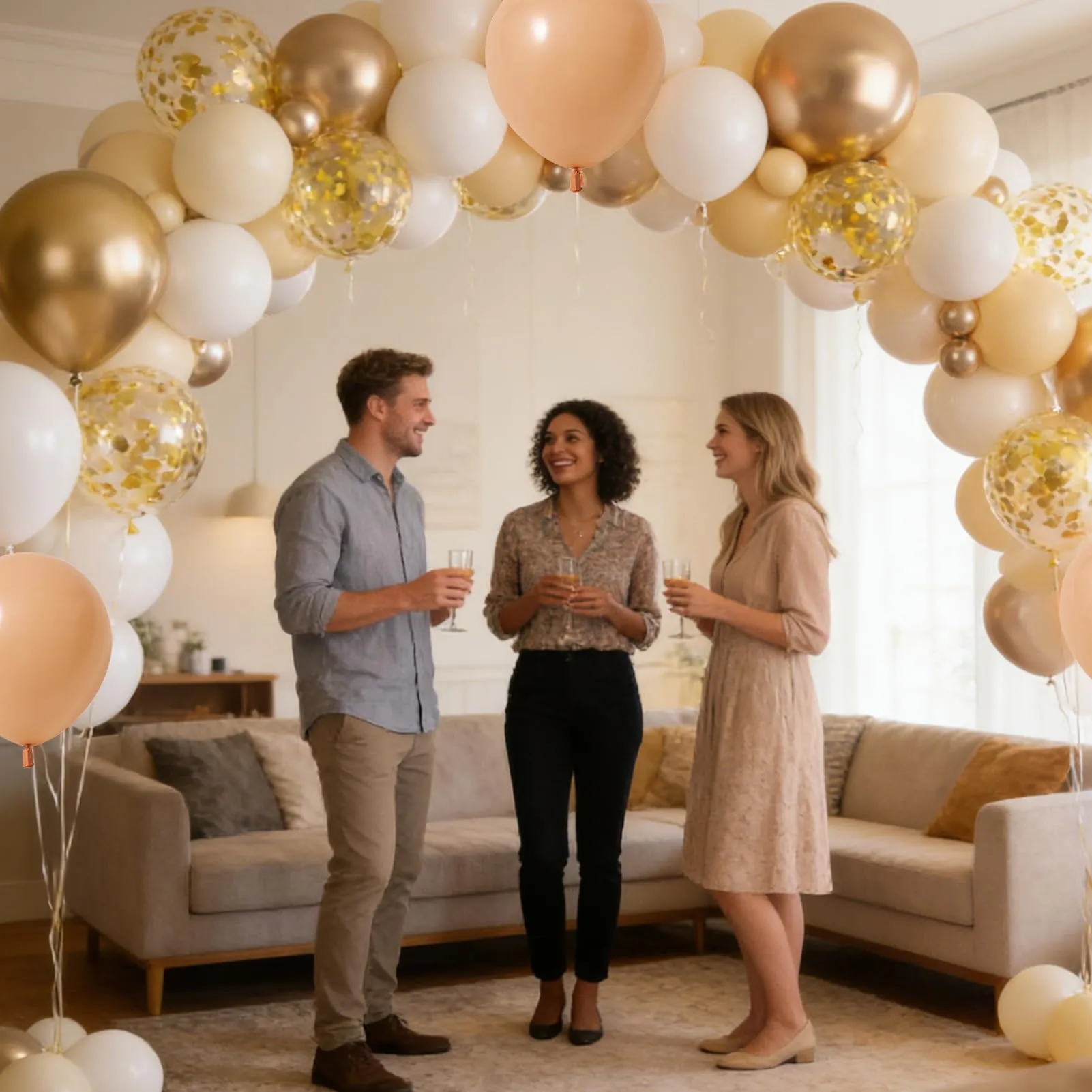60 Pezzi Palloncini Beige Sabbia Bianco, Palloncini Oro Metallizzati - immagine 5
