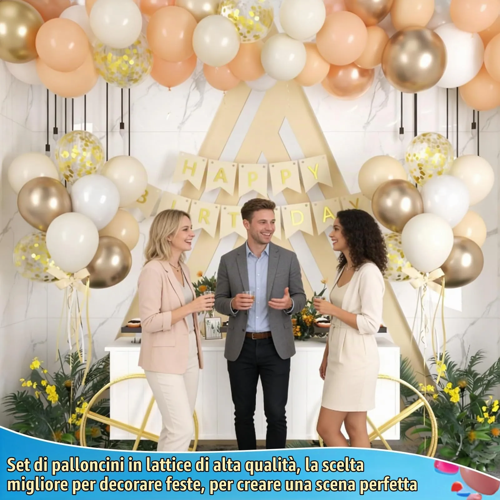 60 Pezzi Palloncini Beige Sabbia Bianco, Palloncini Oro Metallizzati - immagine 6
