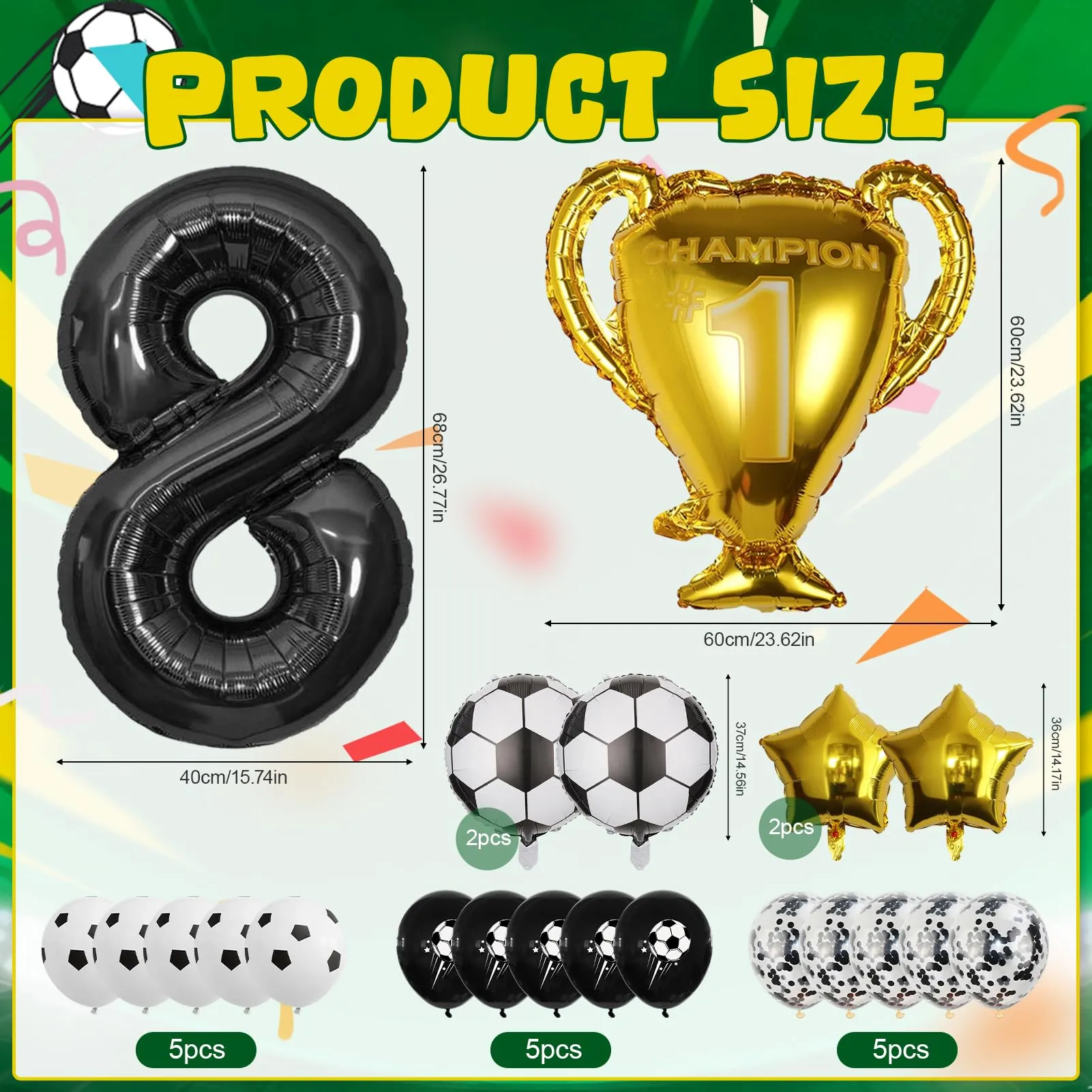 21 Pezzi Decorazioni Compleanno Calcio 8 Anni,8 Anni calcio Palloncino Foil - immagine 2