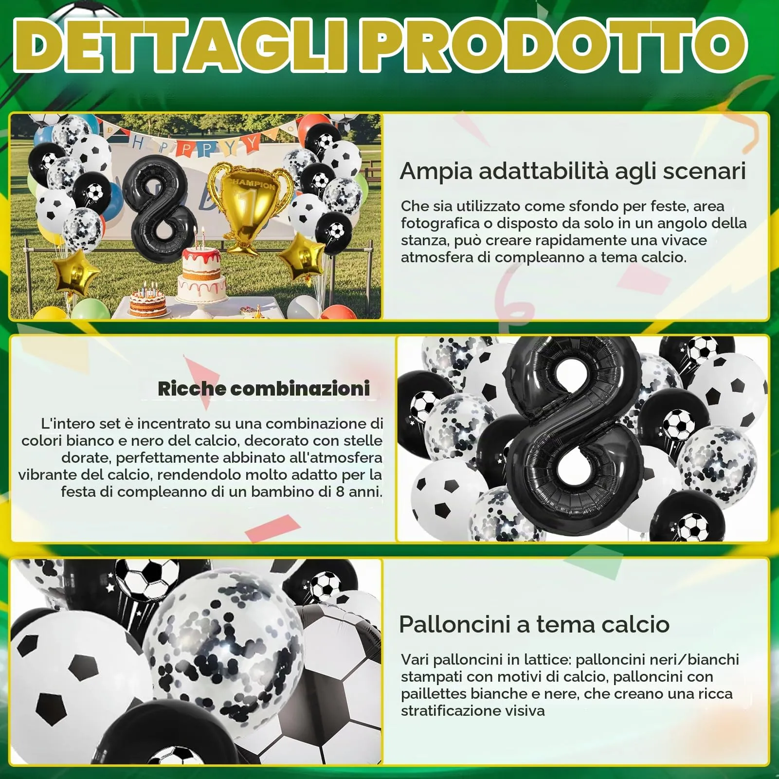 21 Pezzi Decorazioni Compleanno Calcio 8 Anni,8 Anni calcio Palloncino Foil - immagine 3