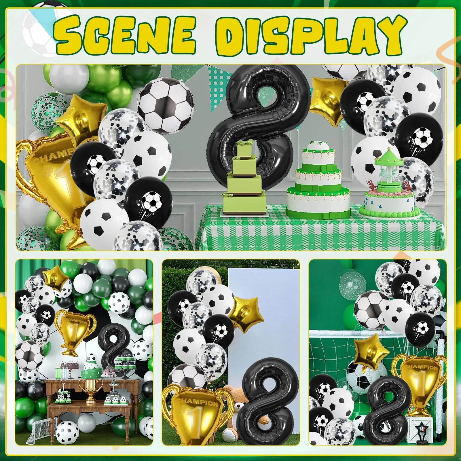 21 Pezzi Decorazioni Compleanno Calcio 8 Anni,8 Anni calcio Palloncino Foil - immagine 5